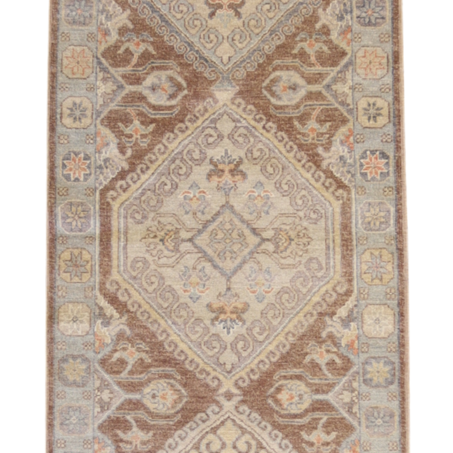 2'8" x 7'11" BROWN AND BLUE PESHAWAR GEOMETRIC PAKISTANI RUG