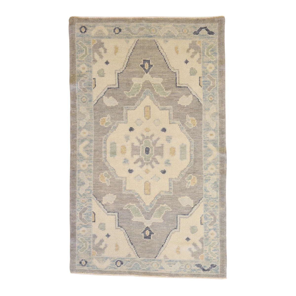 3'2" x 5'2" GRAY AND BLUE OUSHAK GEOMETRIC TURKISH RUG
