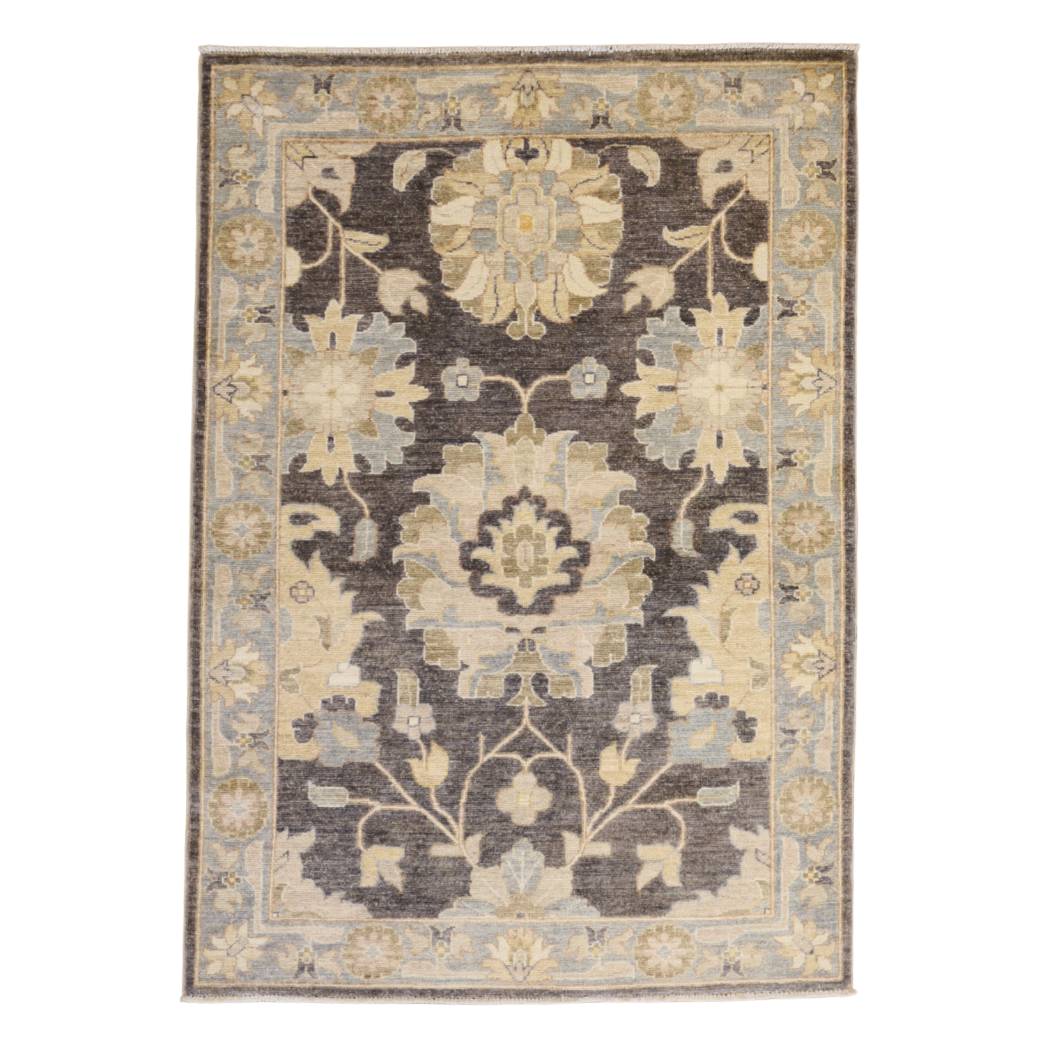 3'6" x 5'0" GRAY AND BLUE PESHAWAR GEOMETRIC PAKISTANI RUG