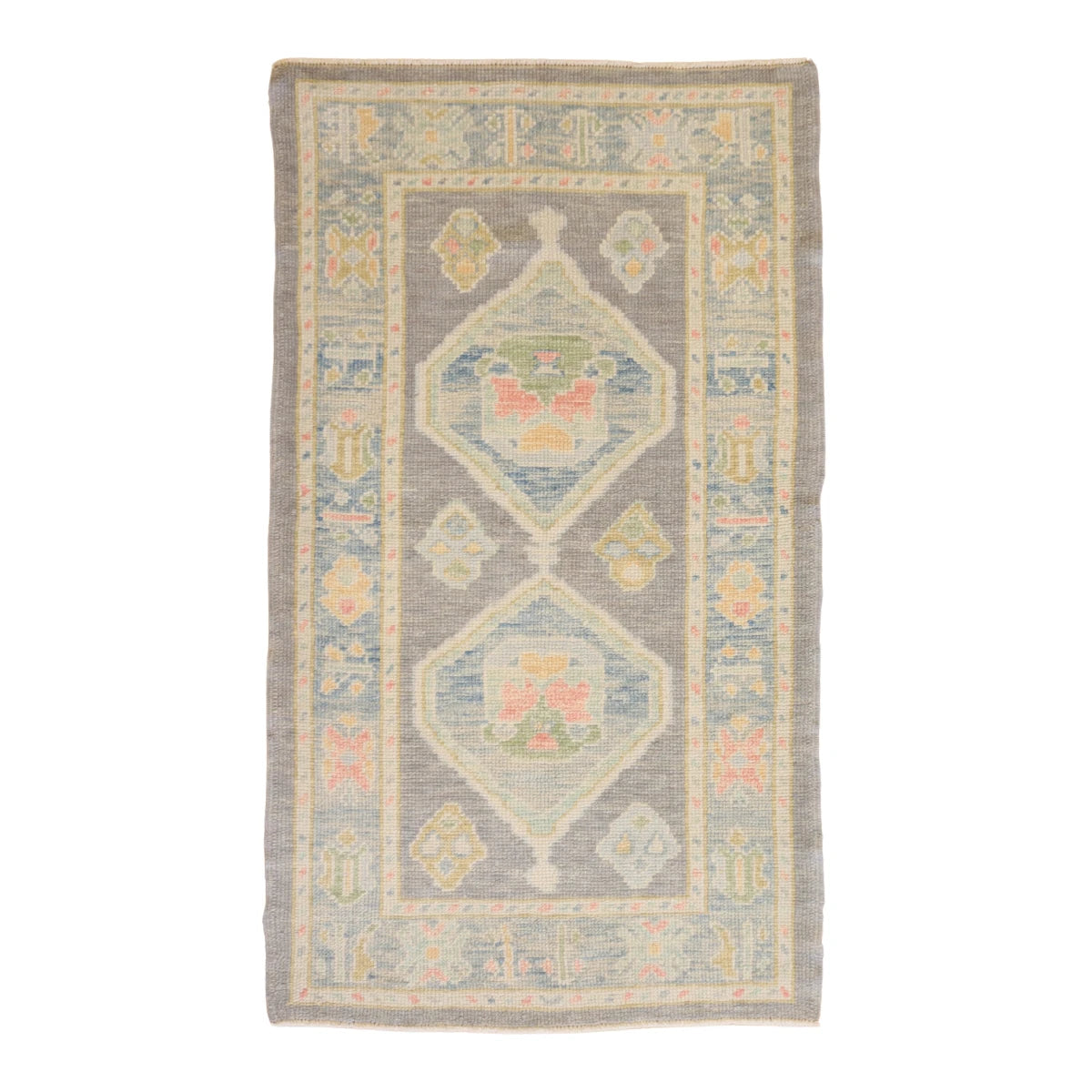 3'0" x 5'4" GRAY AND BLUE OUSHAK GEOMETRIC TURKISH RUG