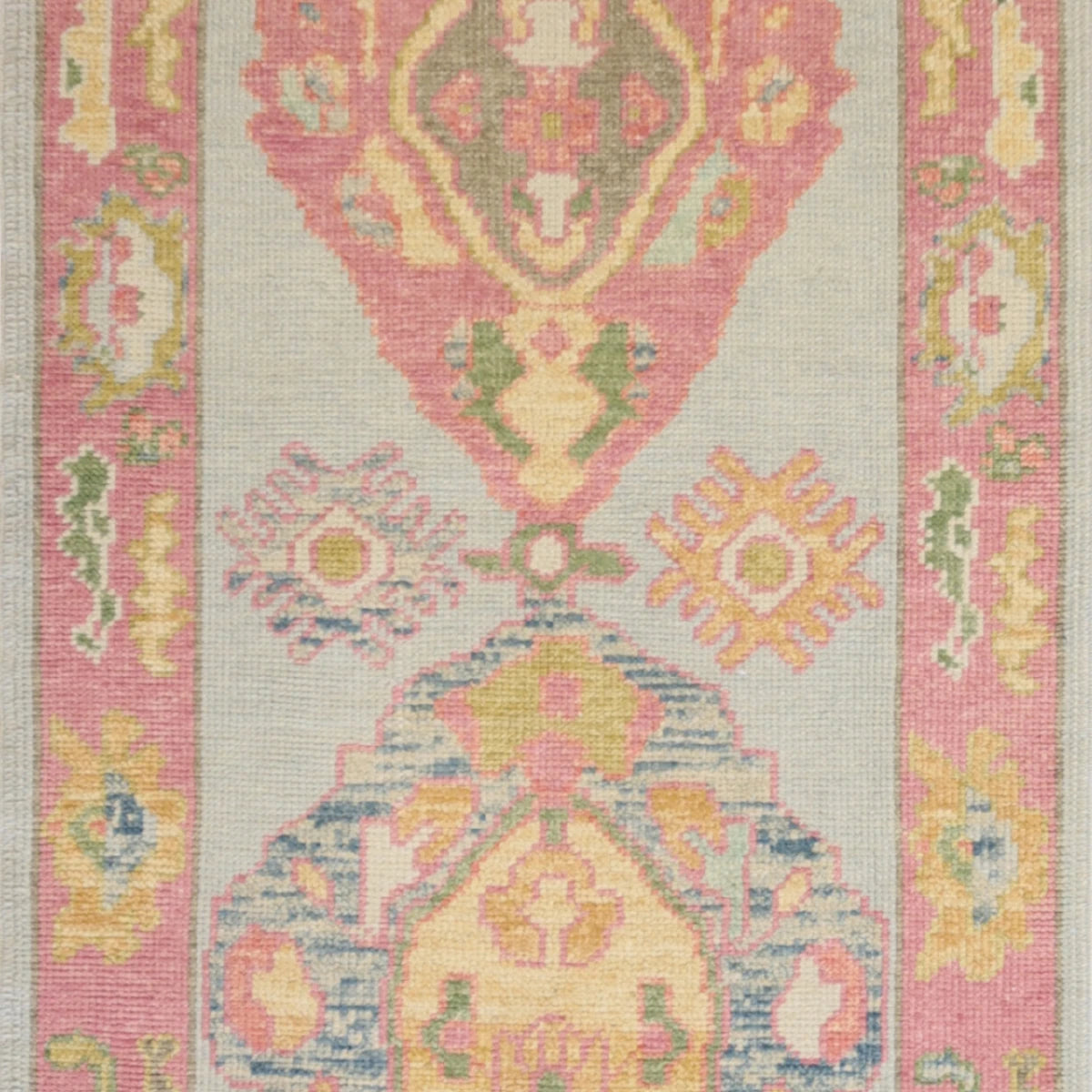 2'9" x 5'7" BLUE AND PINK OUSHAK GEOMETRIC TURKISH RUG