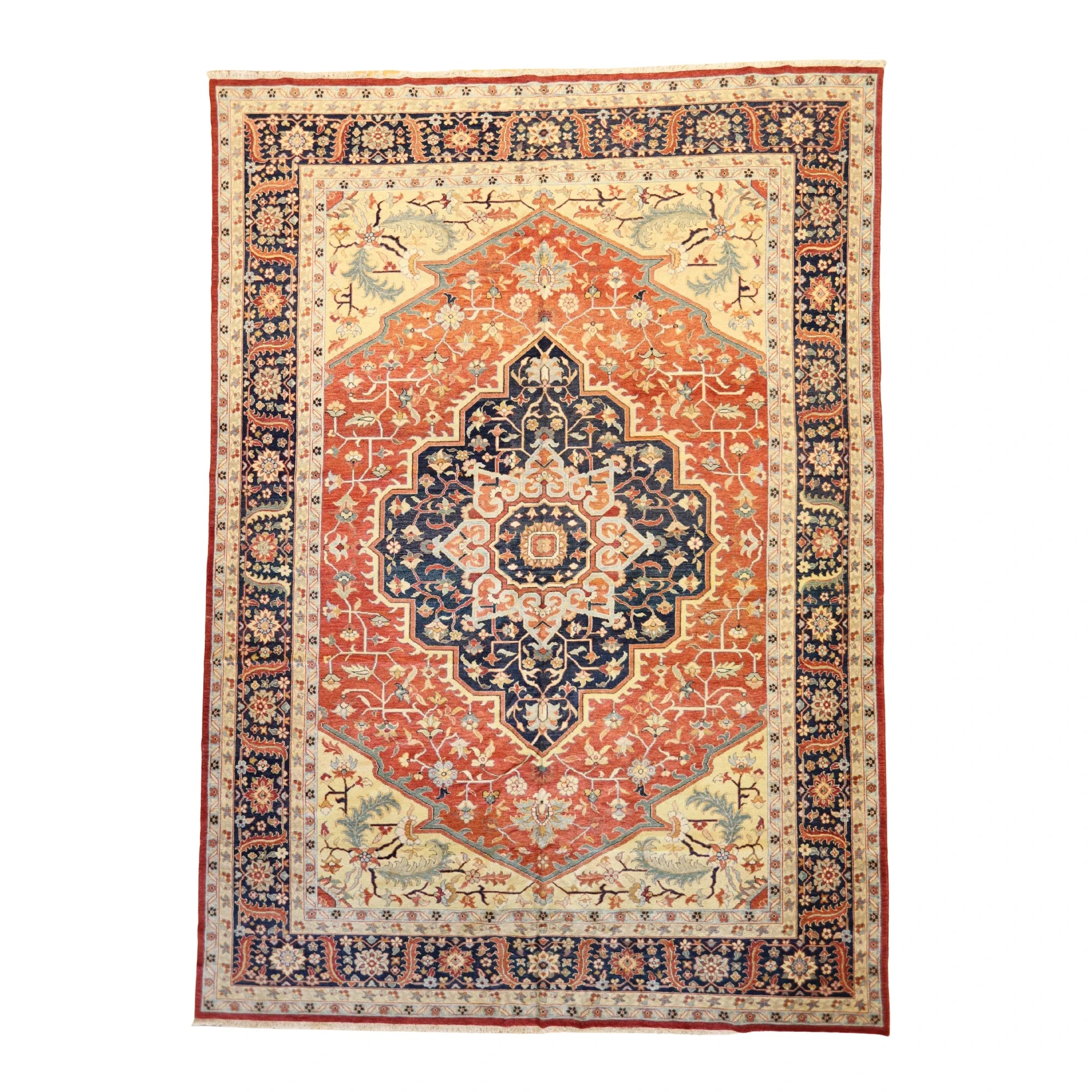 10'2" x 14'3" RUST AND NAVY SERAPI GEOMETRIC PAKISTANI RUG