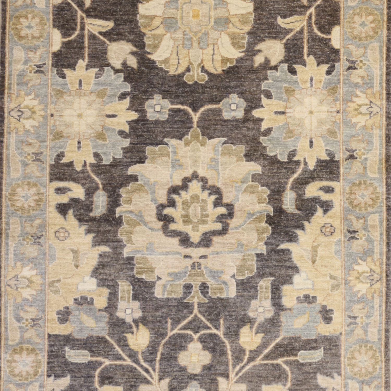 3'6" x 5'0" GRAY AND BLUE PESHAWAR GEOMETRIC PAKISTANI RUG