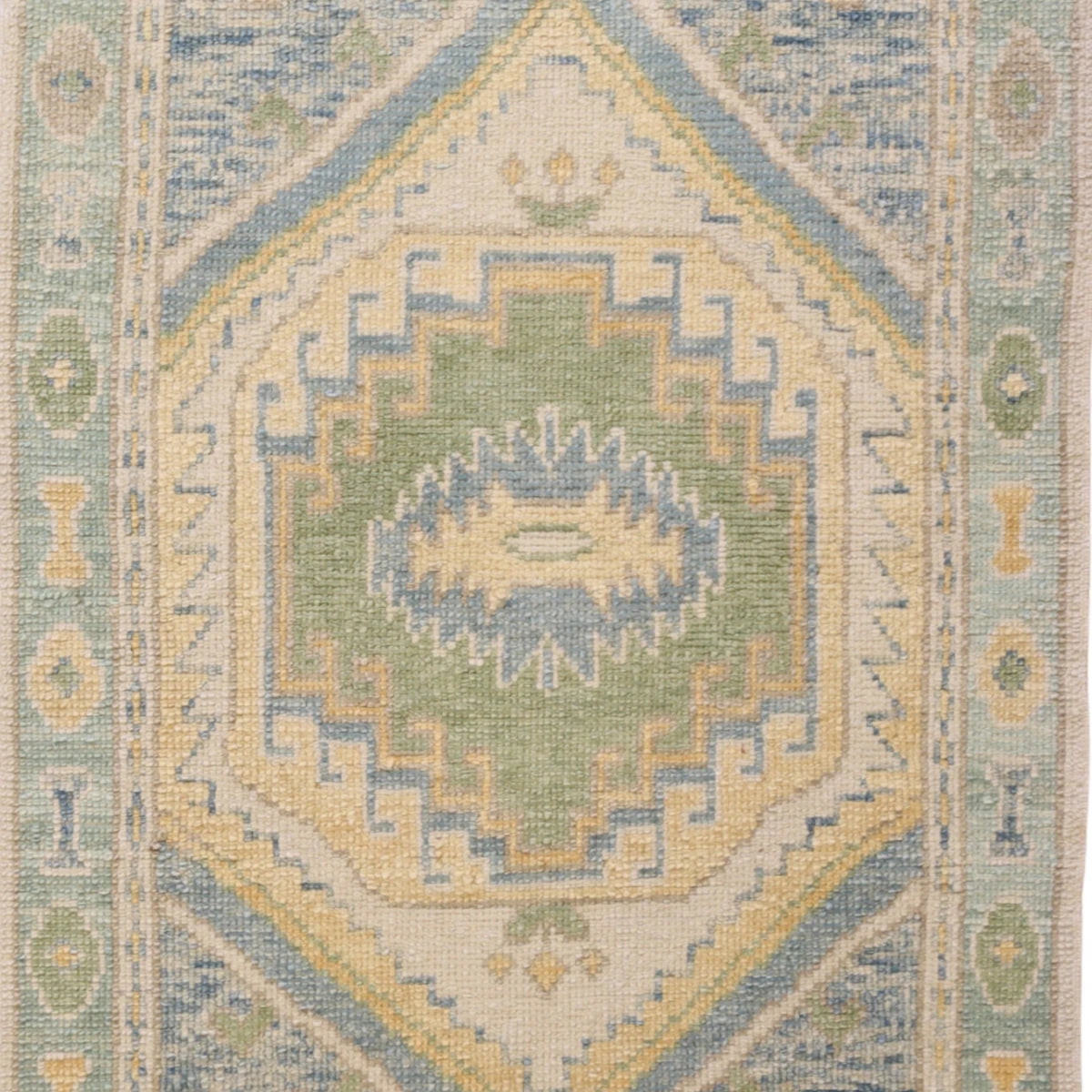 3'0" x 6'5" BLUE AND TEAL OUSHAK GEOMETRIC TURKISH RUG