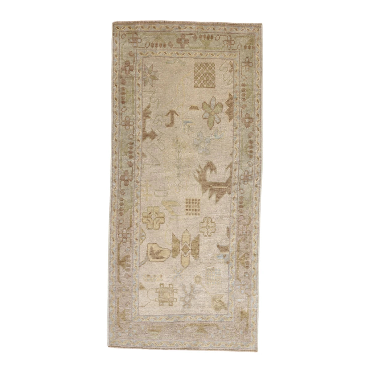 2'9" x 5'8" BEIGE AND GRAY OUSHAK GEOMETRIC TURKISH RUG