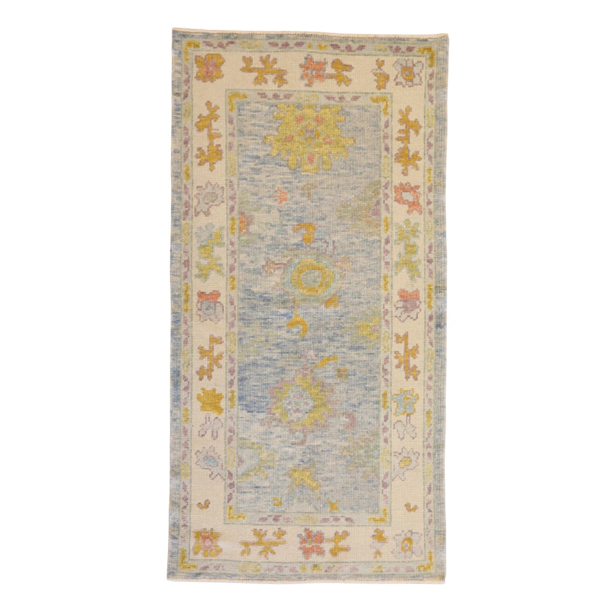 3'0" x 5'11" BLUE AND IVORY OUSHAK GEOMETRIC TURKISH RUG