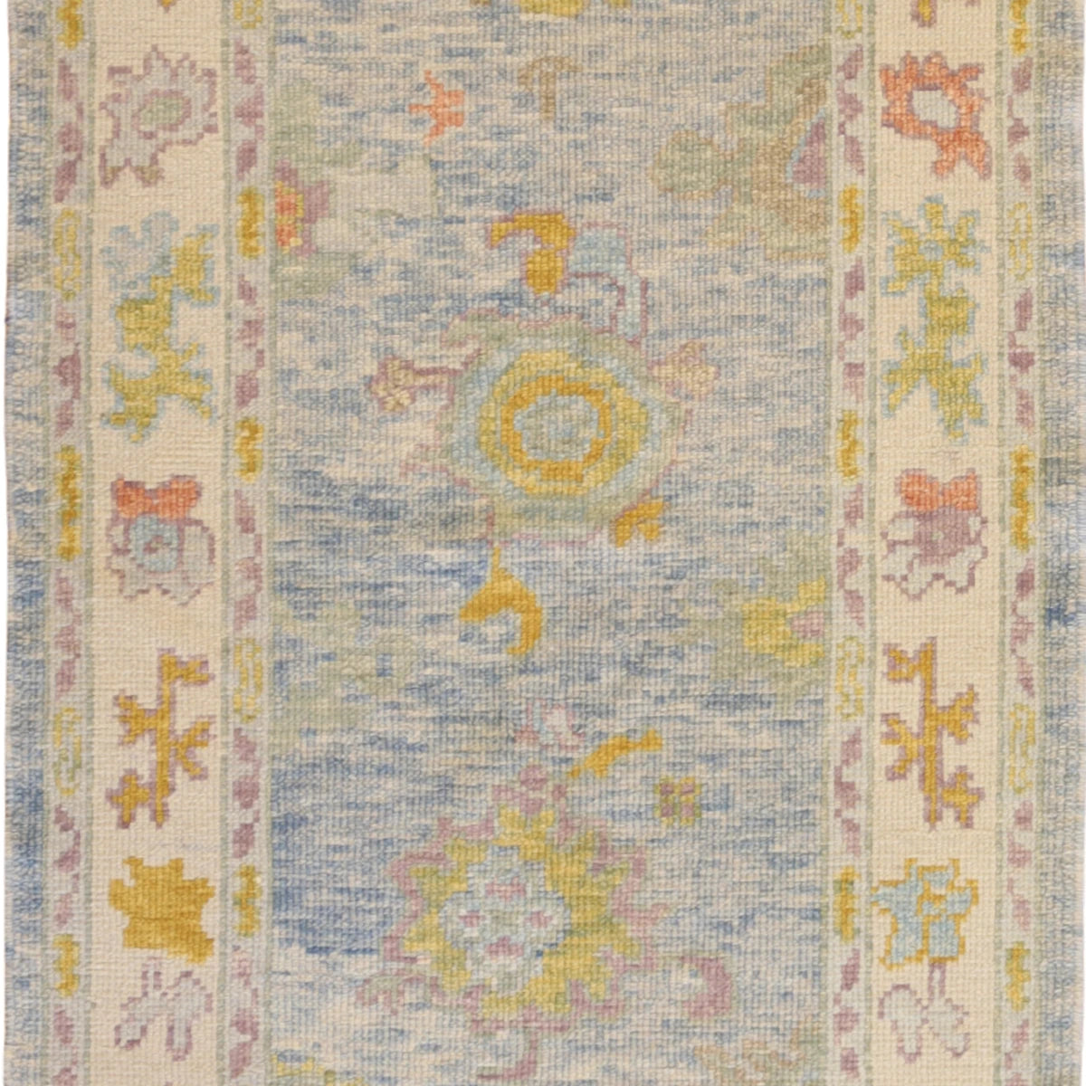 3'0" x 5'11" BLUE AND IVORY OUSHAK GEOMETRIC TURKISH RUG