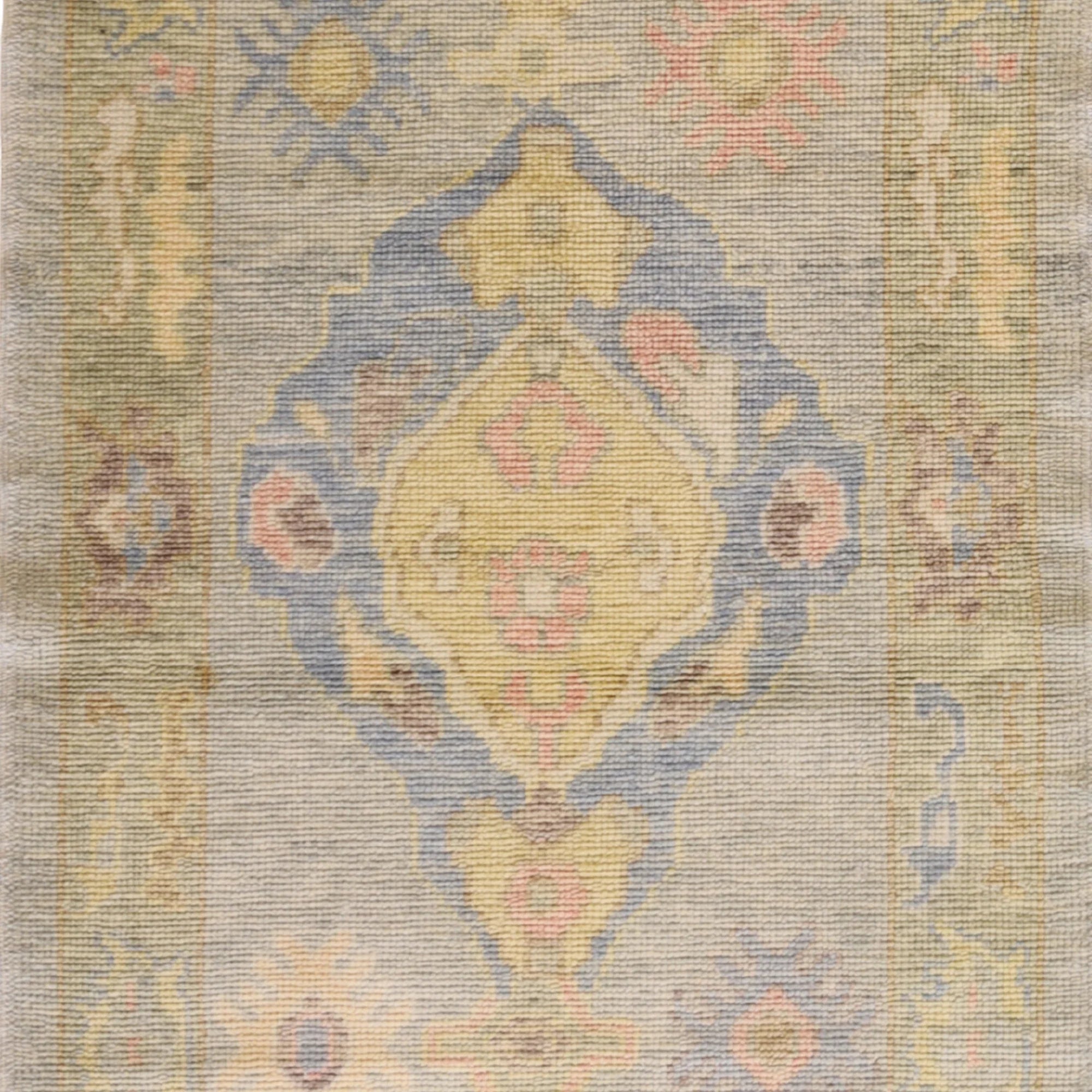 2'11" x 5'2" GREEN AND GREEN OUSHAK GEOMETRIC TURKISH RUG