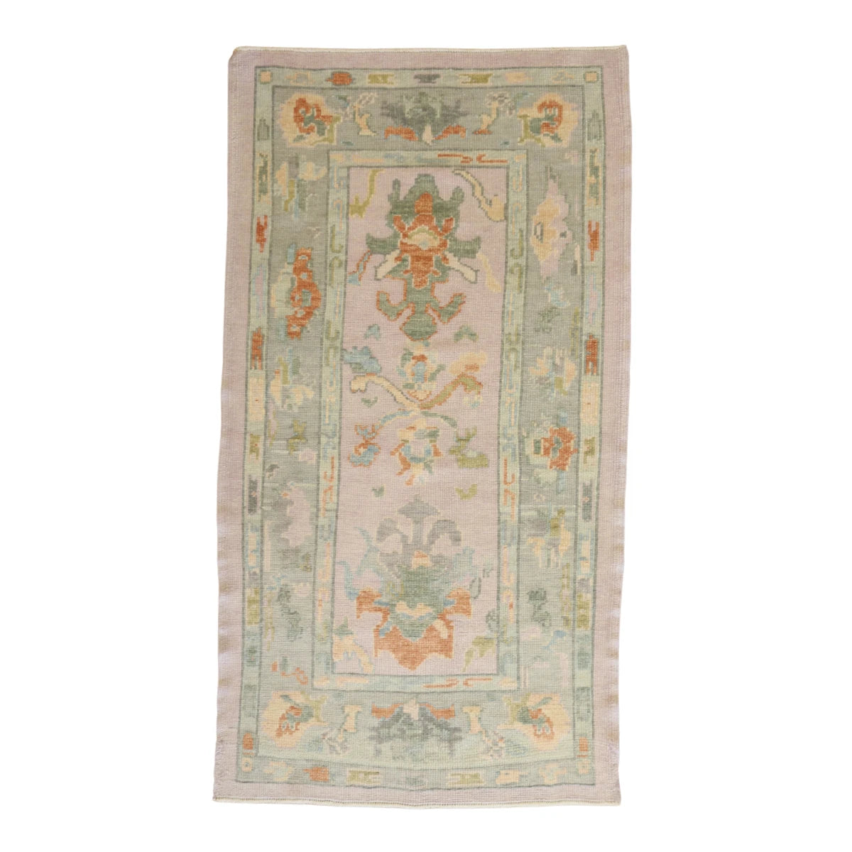 3'3" x 6'1" IVORY AND GRAY OUSHAK GEOMETRIC TURKISH RUG