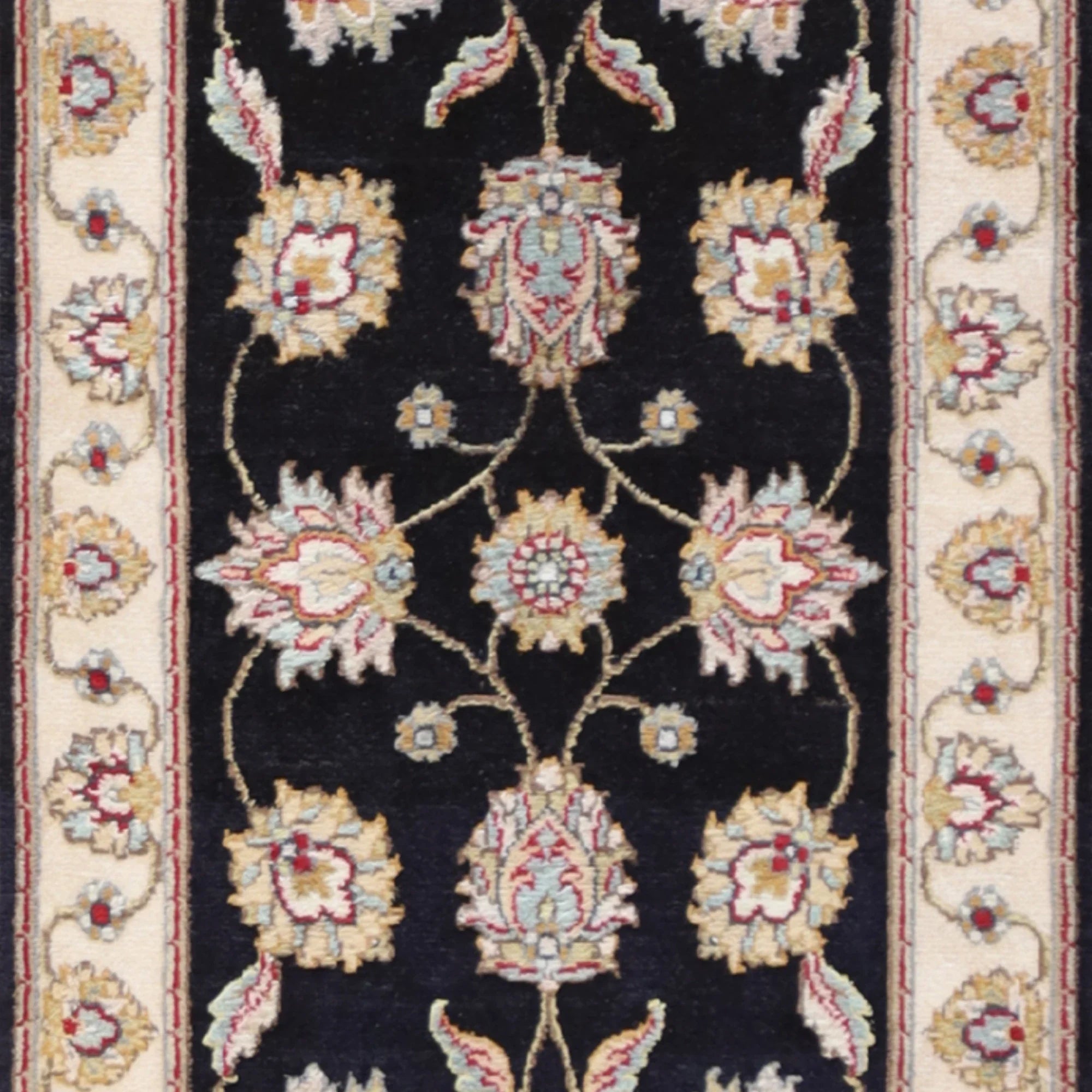 2'0" x 3'0" BLACK AND IVORY JAIPUR FLORAL INDIAN RUG