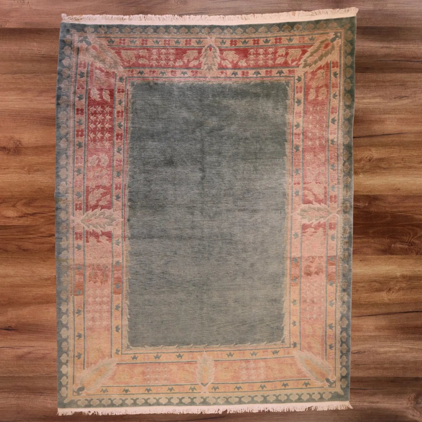 8'0" x 9'10" NAVY AND RUST HEREKE PAKISTANI FLORAL RUG