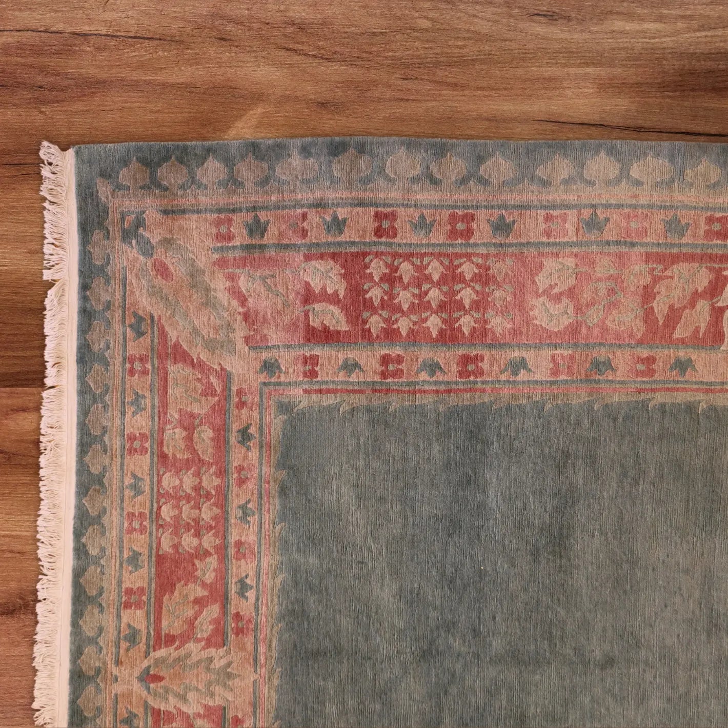 8'0" x 9'10" NAVY AND RUST HEREKE PAKISTANI FLORAL RUG