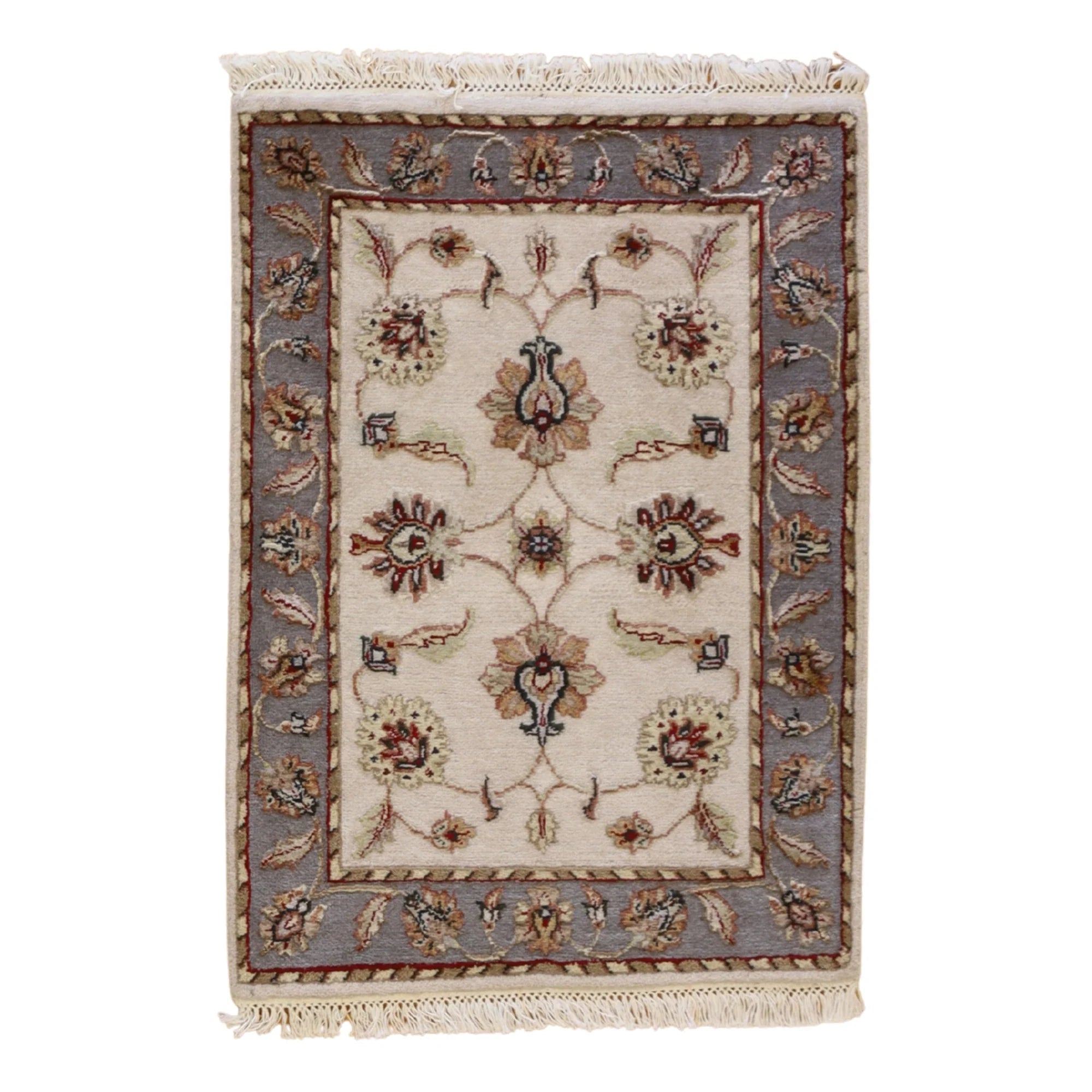 2'0" x 3'0" IVORY AND GRAY JAIPUR FLORAL INDIAN RUG