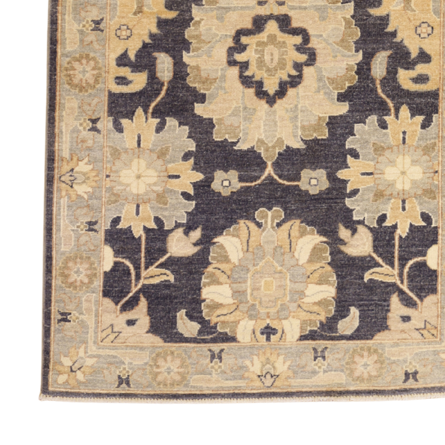 3'6" x 5'0" NAVY AND GRAY PESHAWAR GEOMETRIC PAKISTANI RUG