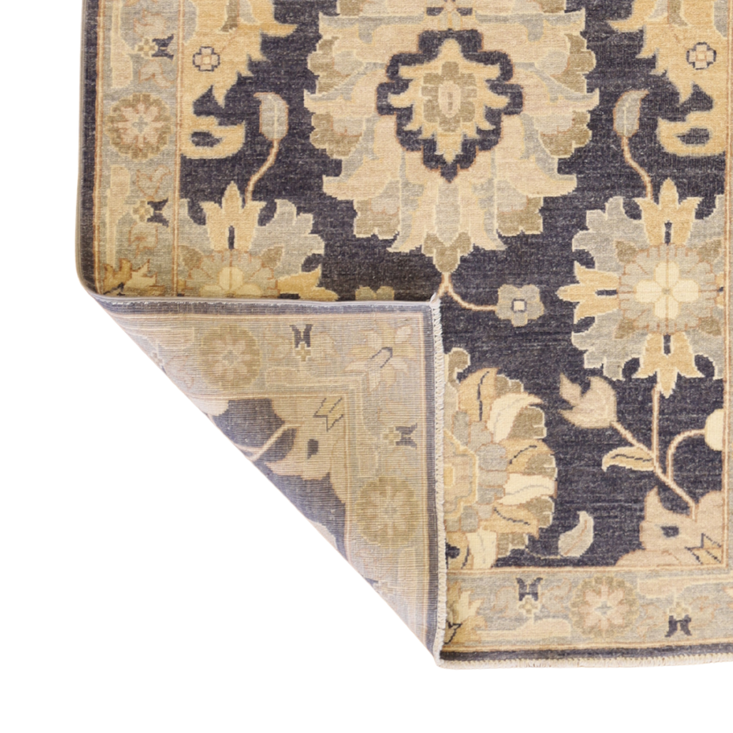 3'6" x 5'0" NAVY AND GRAY PESHAWAR GEOMETRIC PAKISTANI RUG