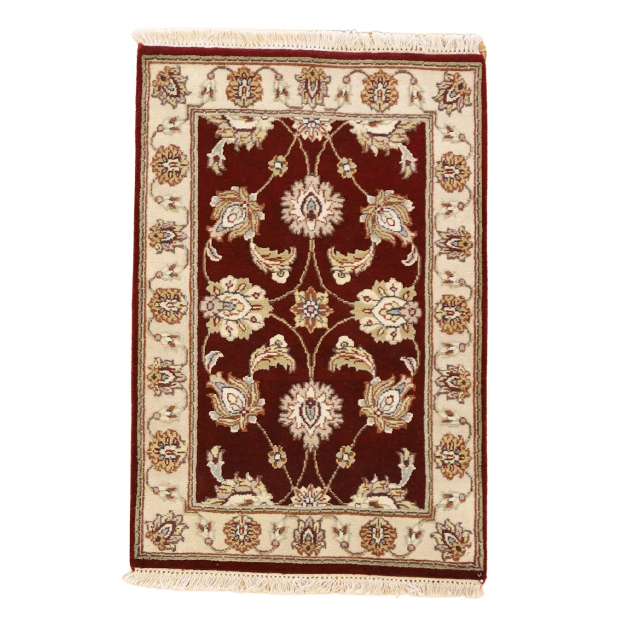 2'0" x 3'0" RED AND IVORY JAIPUR FLORAL INDIAN RUG