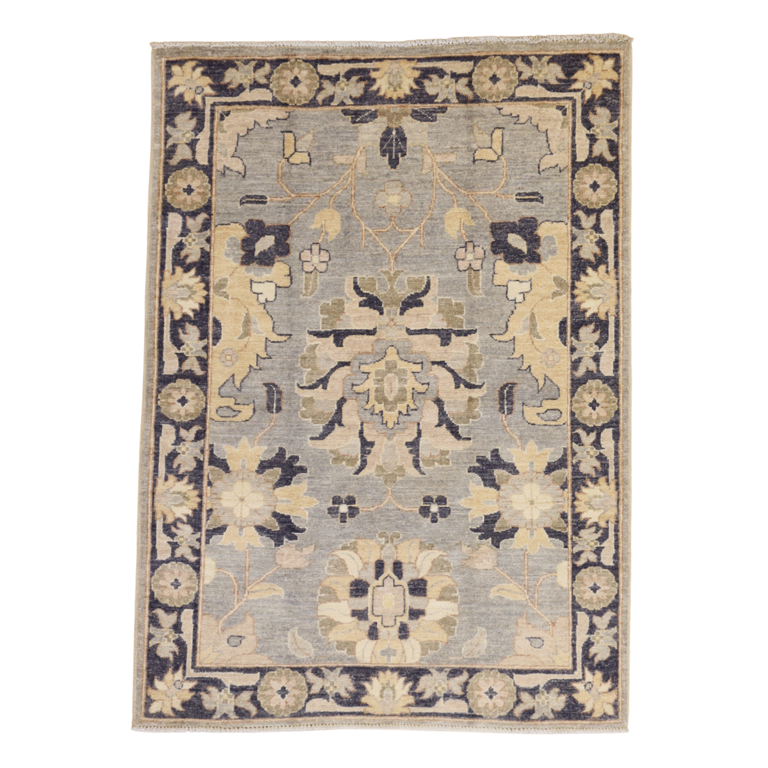 3'5" x 4'9" BLUE AND NAVY PESHAWAR GEOMETRIC PAKISTANI RUG