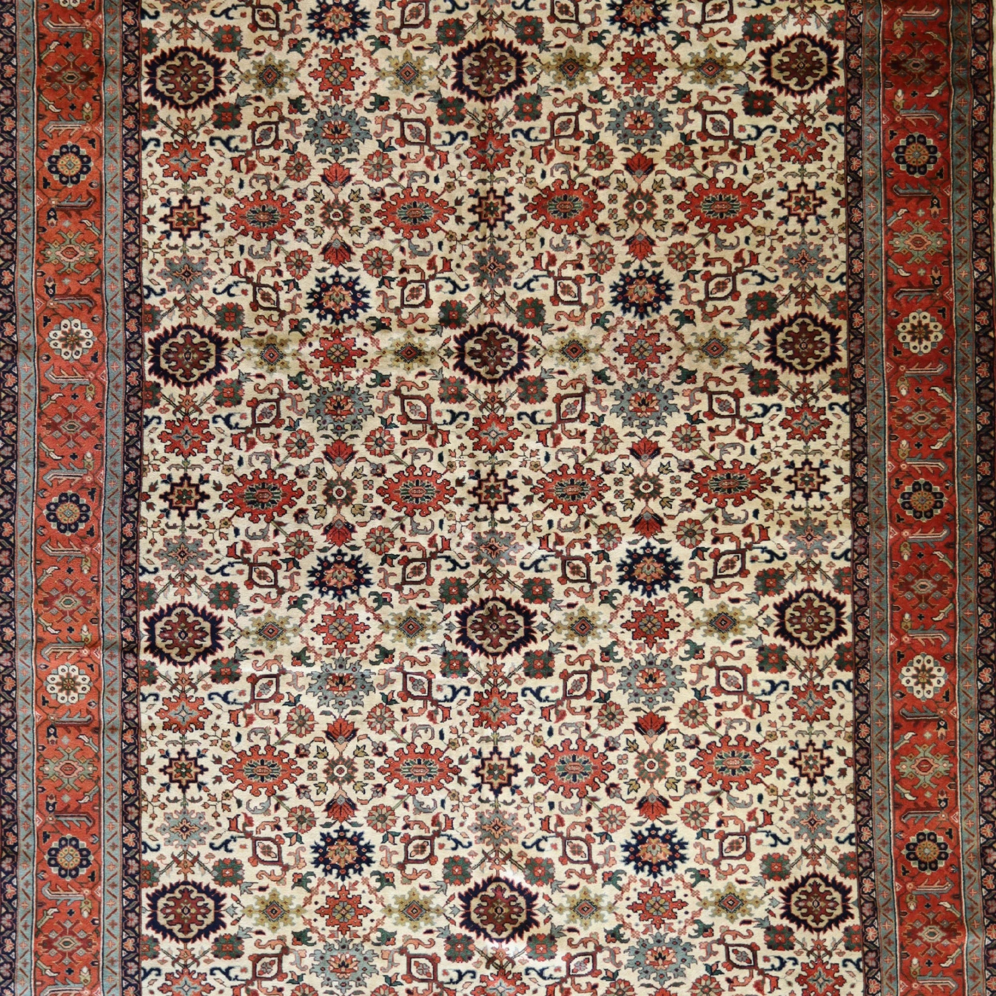 9'10" x 13'2" IVORY AND RUST  GEOMETRIC ROMANIAN RUG