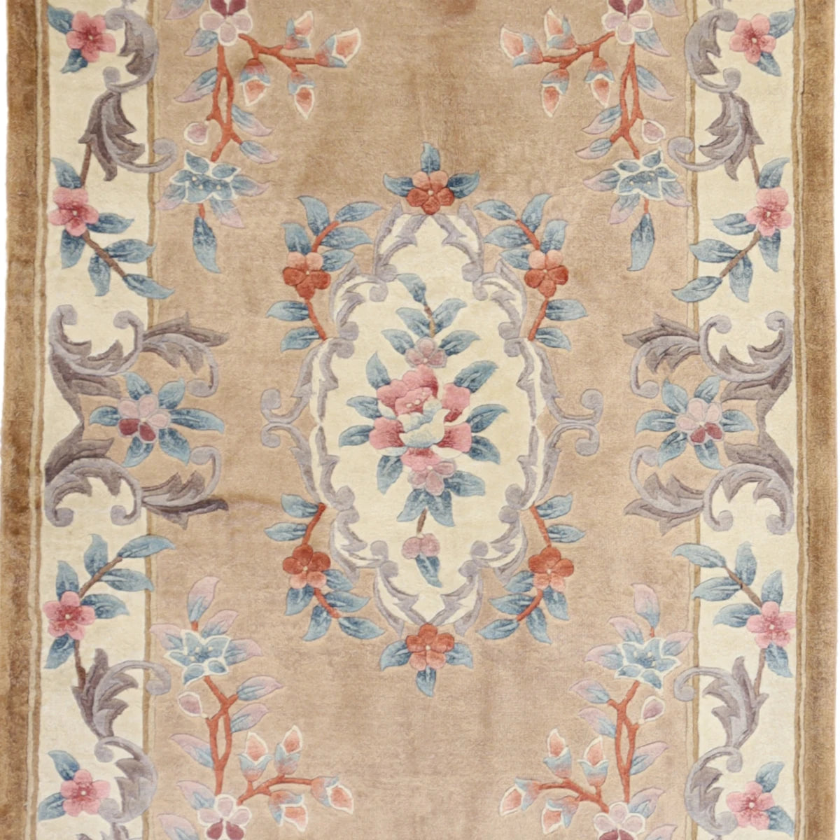 3'0" x 5'0" MAUVE AND WHITE AUBUSSON EUROPEAN CHINESE RUG