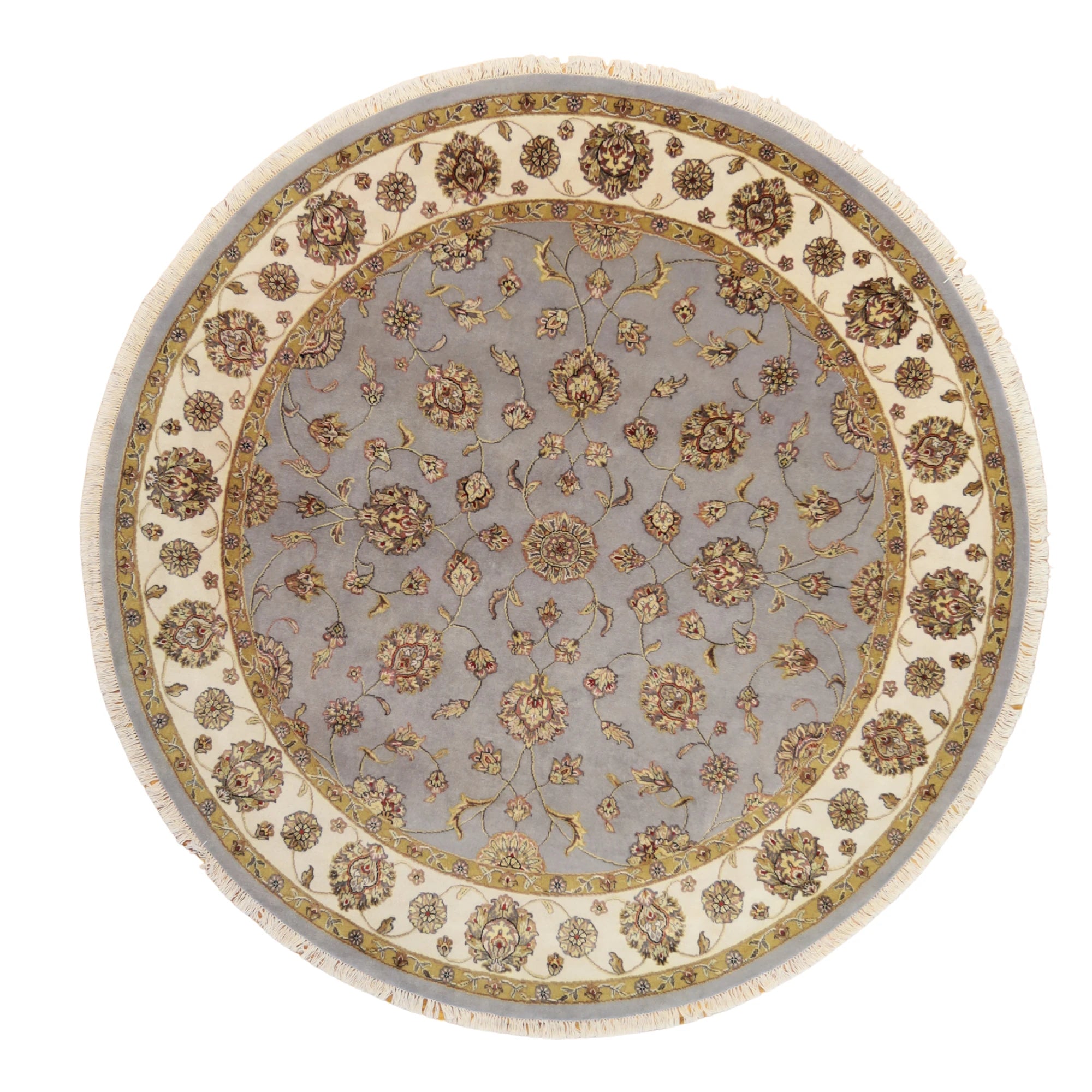 8'1" x 8'1" BLUE AND IVORY JAIPUR FLORAL INDIAN RUG