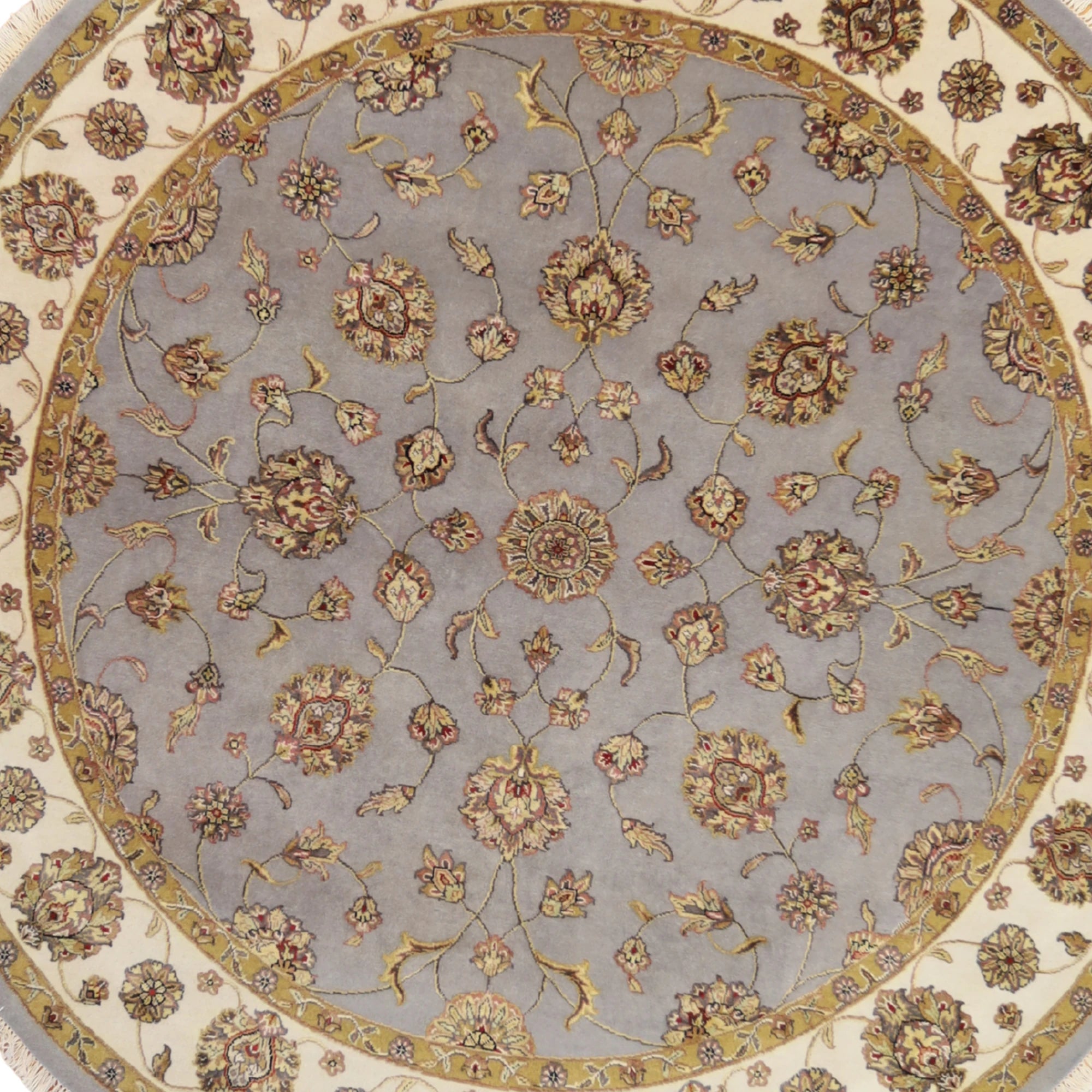 8'1" x 8'1" BLUE AND IVORY JAIPUR FLORAL INDIAN RUG