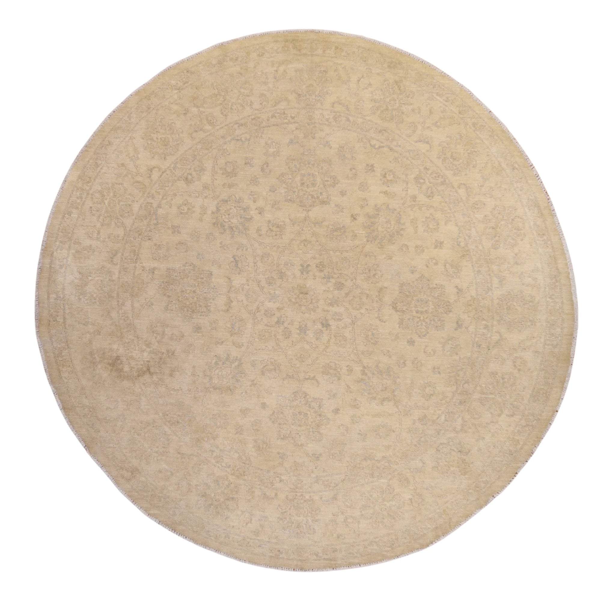 8'0" x 8'0" BEIGE AND BEIGE PESHAWAR FLORAL PAKISTANI RUG