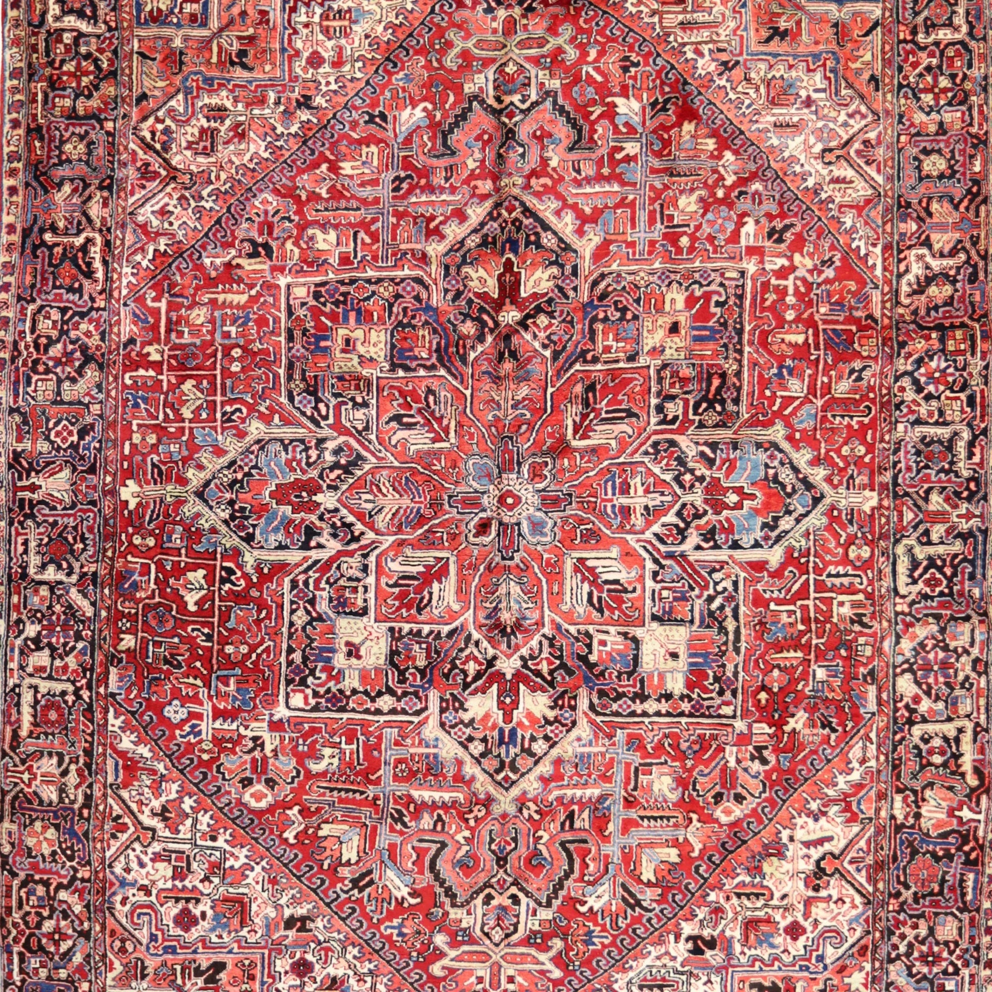 8'10" x 11'8" RED AND NAVY HERIZ GEOMETRIC PERSIAN RUG