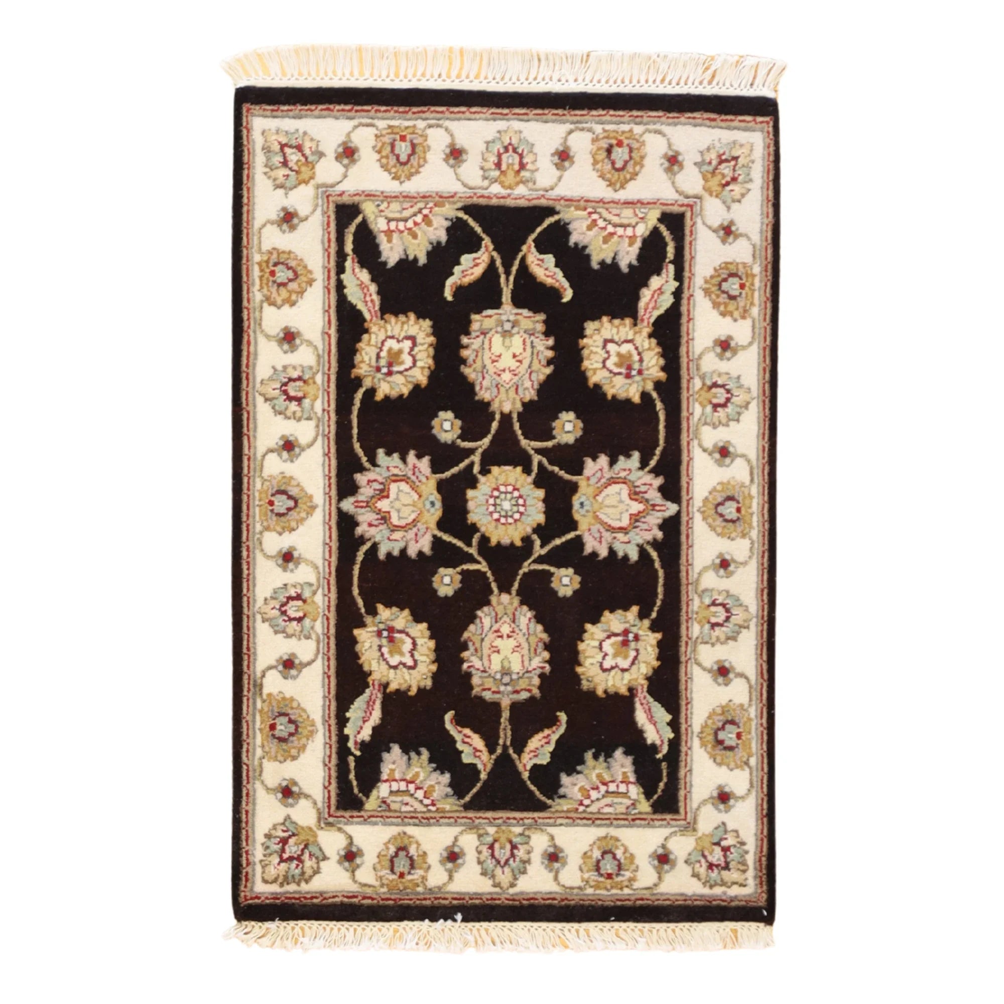 2'0" x 3'0" BLACK AND IVORY JAIPUR FLORAL INDIAN RUG