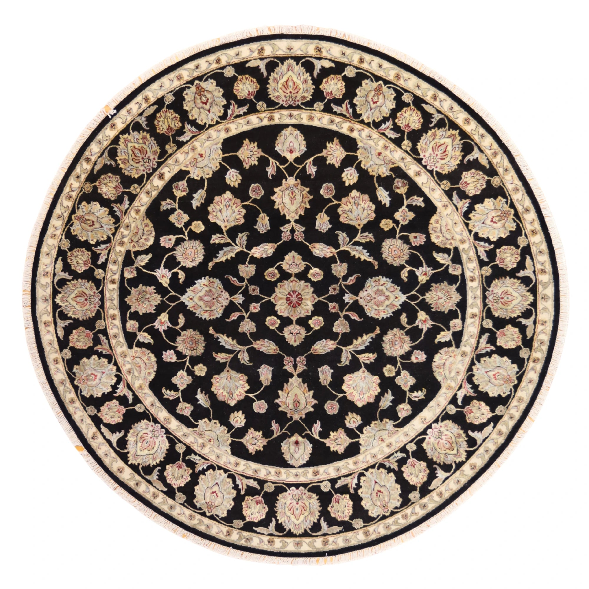 8'1" x 8'2" BLACK AND BLACK JAIPUR FLORAL INDIAN RUG