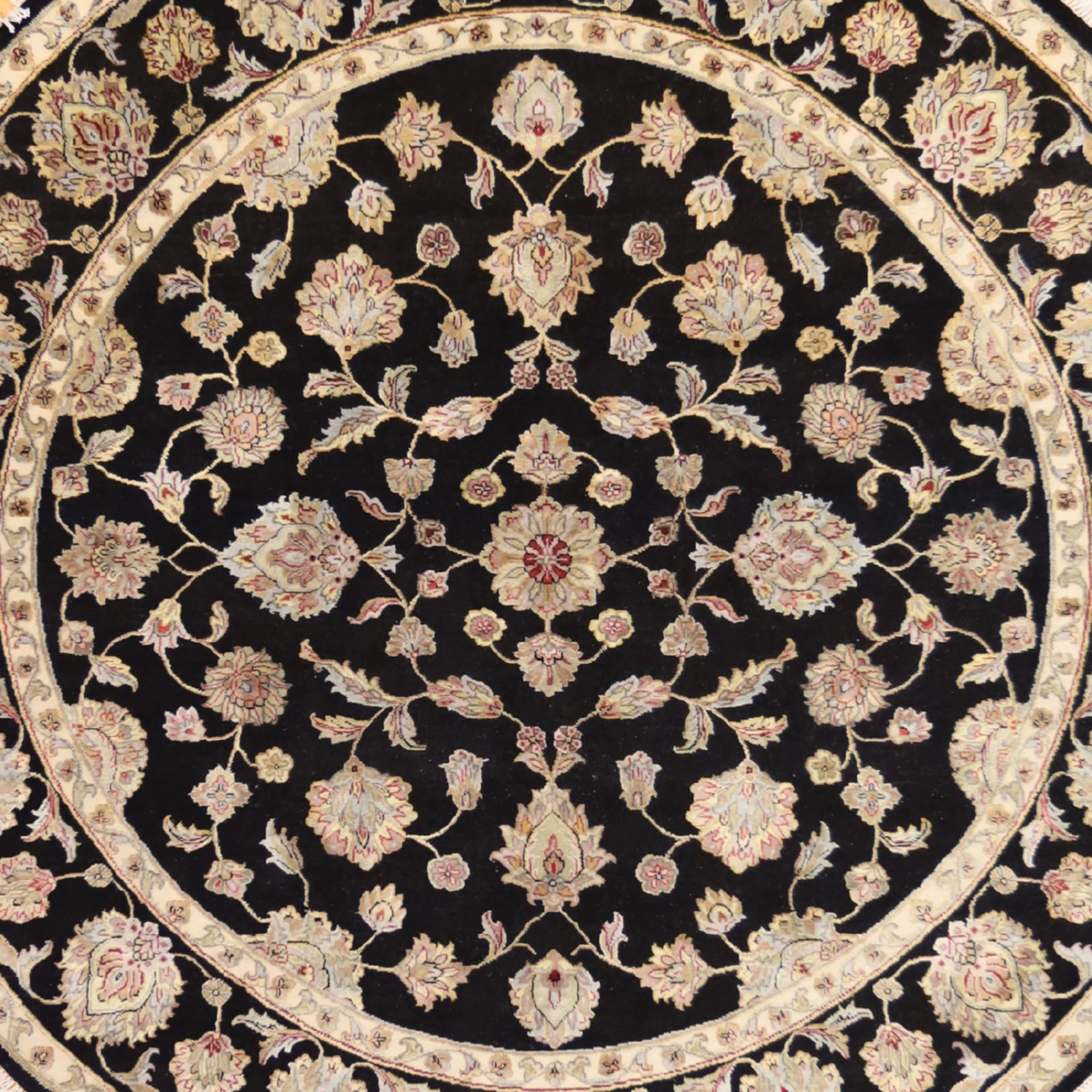 8'1" x 8'2" BLACK AND BLACK JAIPUR FLORAL INDIAN RUG