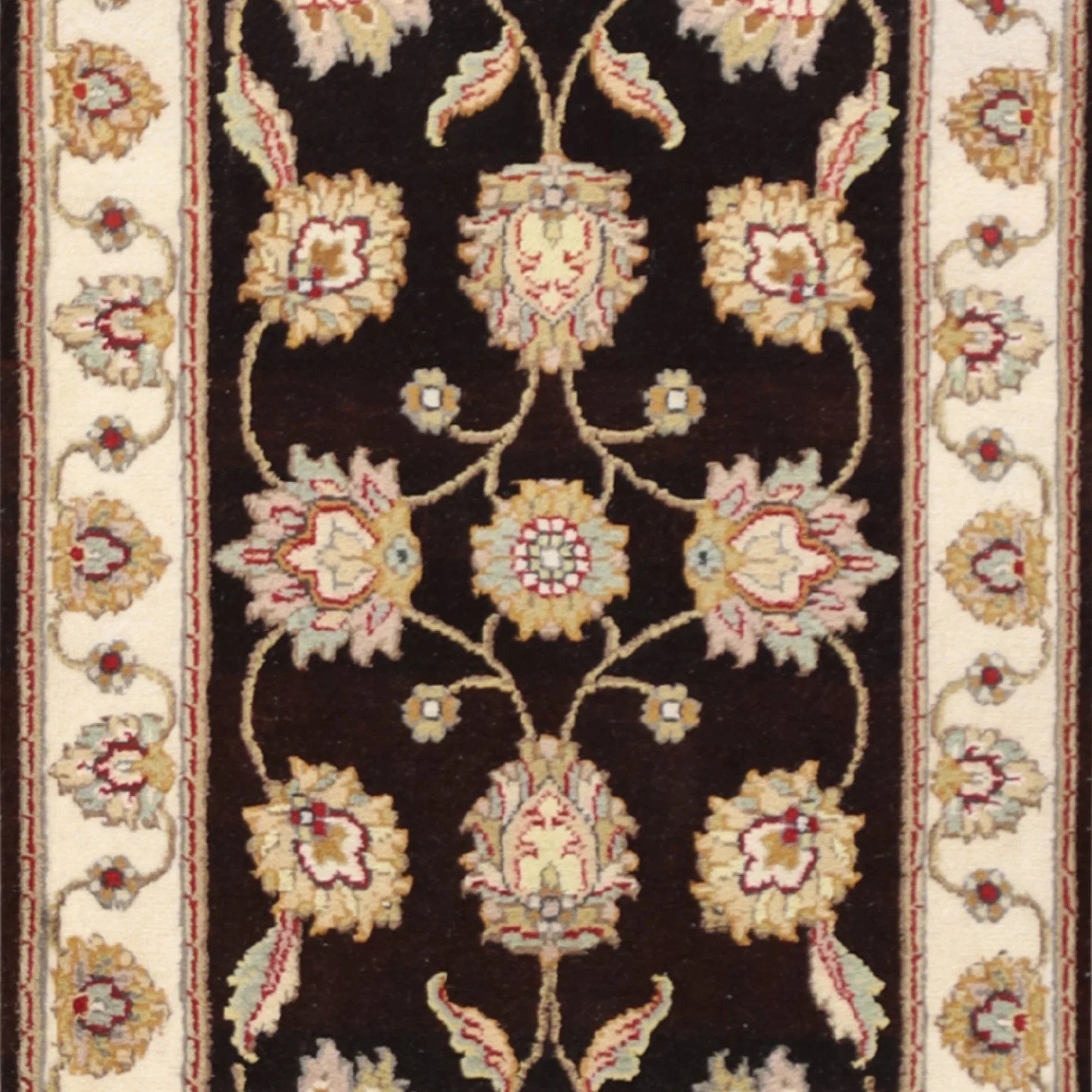 2'0" x 3'0" BLACK AND IVORY JAIPUR FLORAL INDIAN RUG