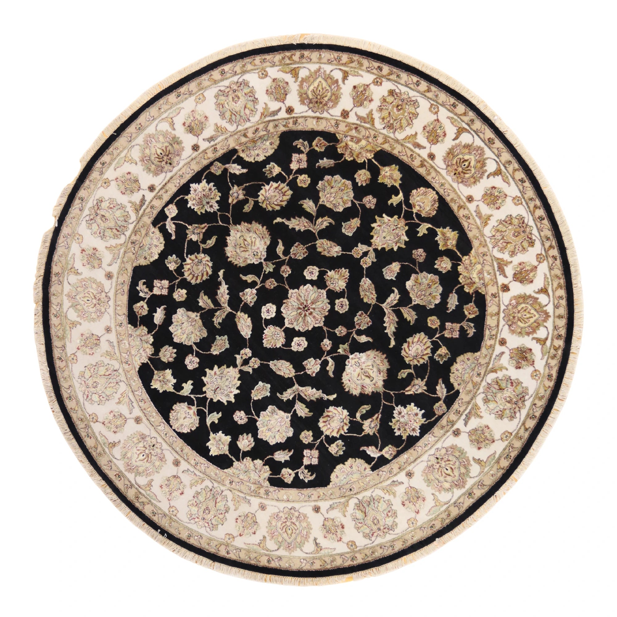 8'0" x 8'0" BLACK AND IVORY JAIPUR FLORAL INDIAN RUG
