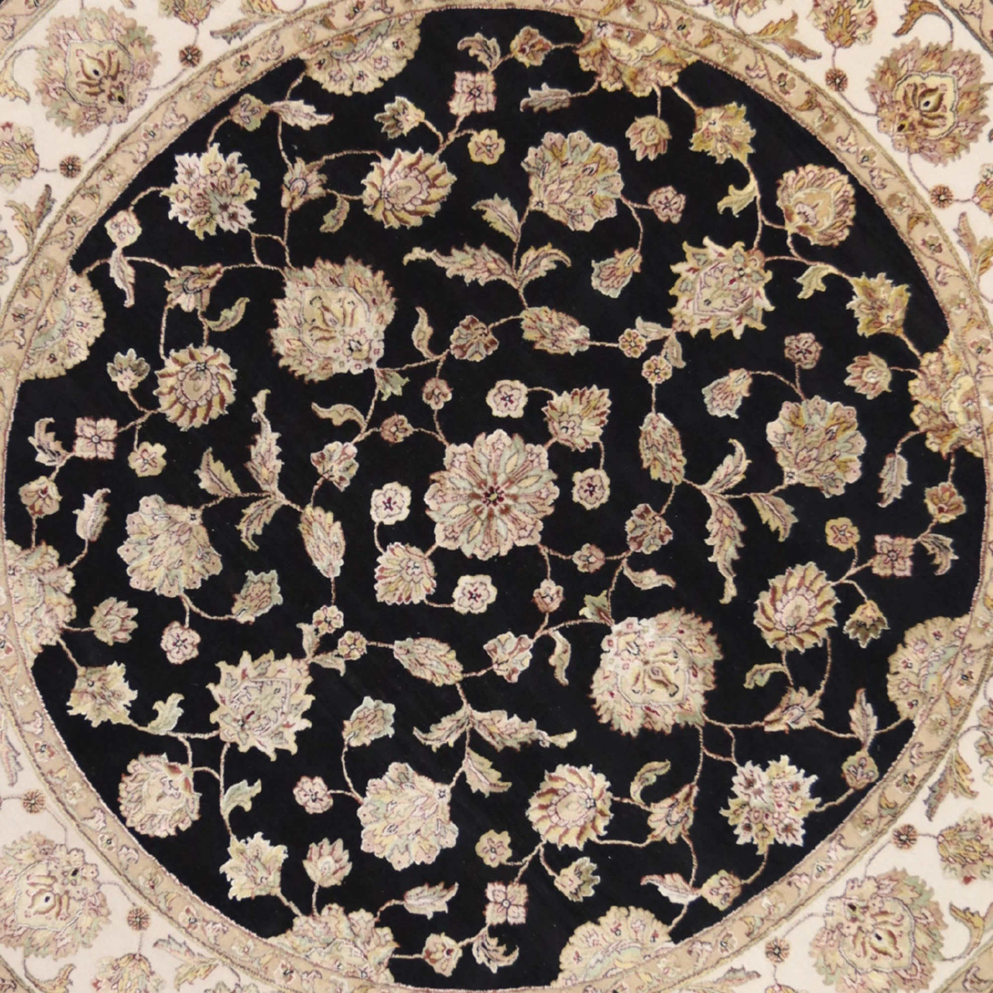8'0" x 8'0" BLACK AND IVORY JAIPUR FLORAL INDIAN RUG