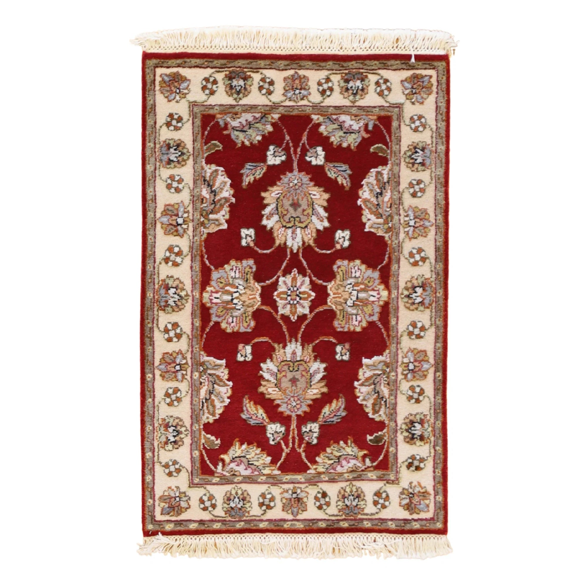 2'0" x 3'0" RED AND IVORY JAIPUR FLORAL INDIAN RUG
