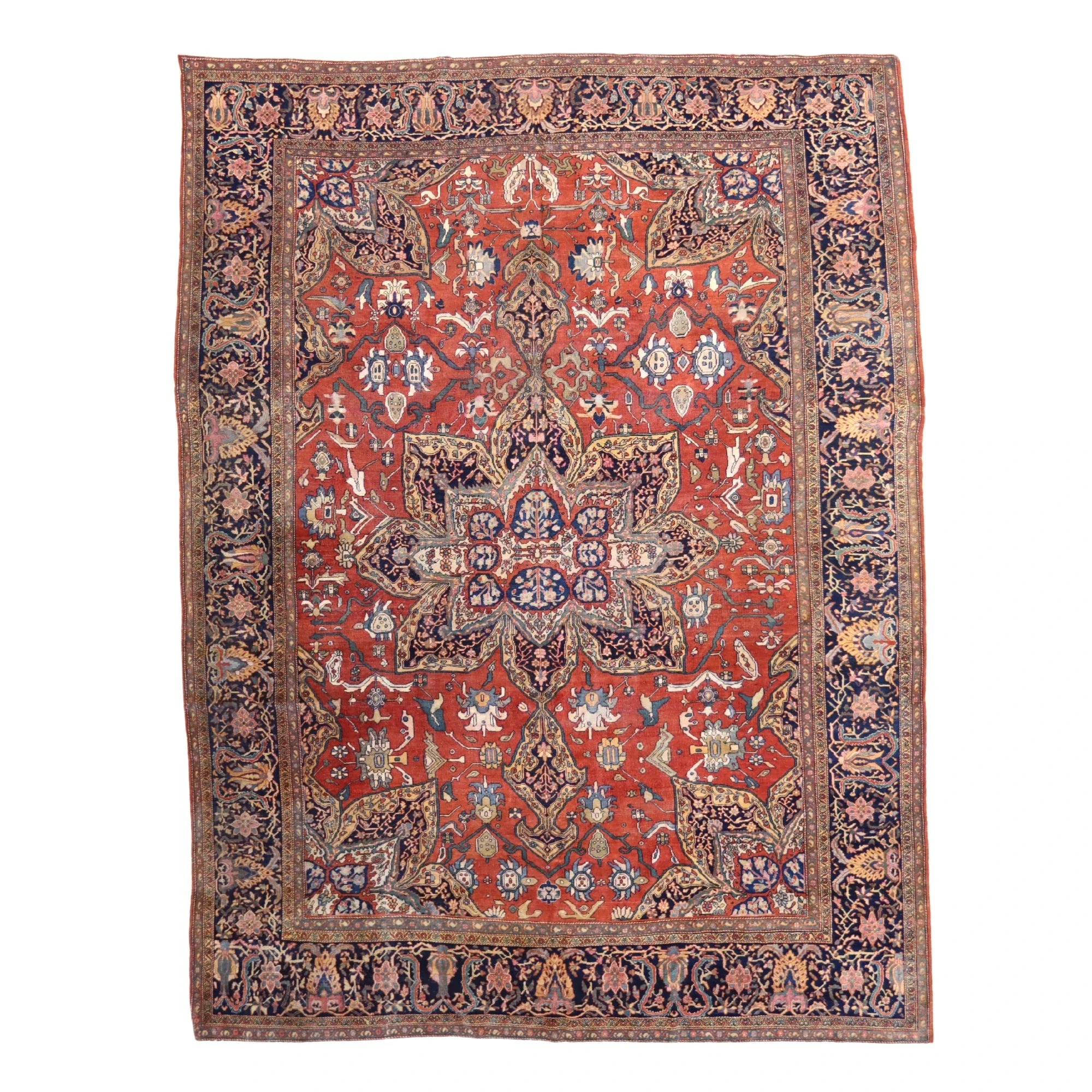 8'9" x 11'8" RUST AND NAVY FARAHAN GEOMETRIC PERSIAN RUG