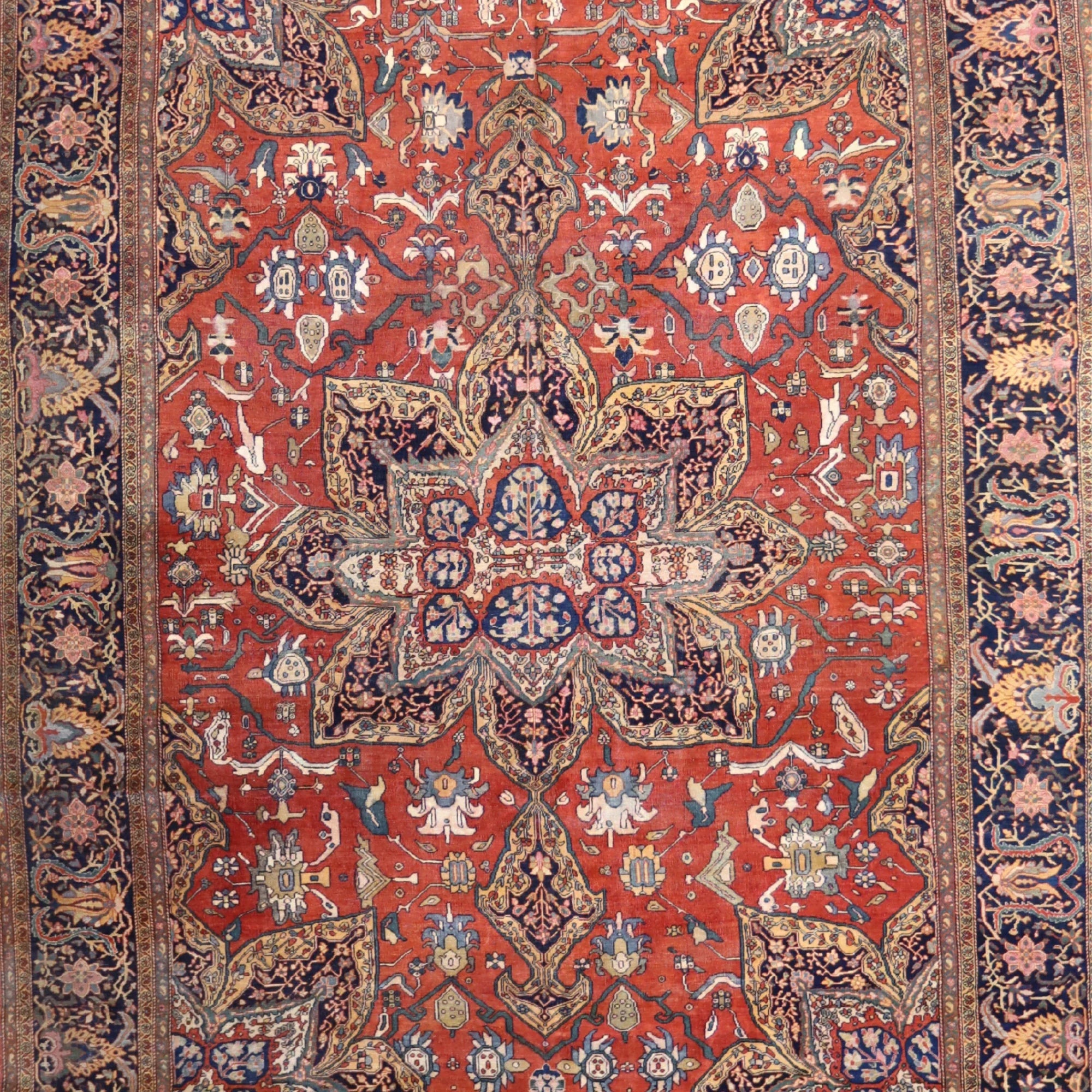 8'9" x 11'8" RUST AND NAVY FARAHAN GEOMETRIC PERSIAN RUG