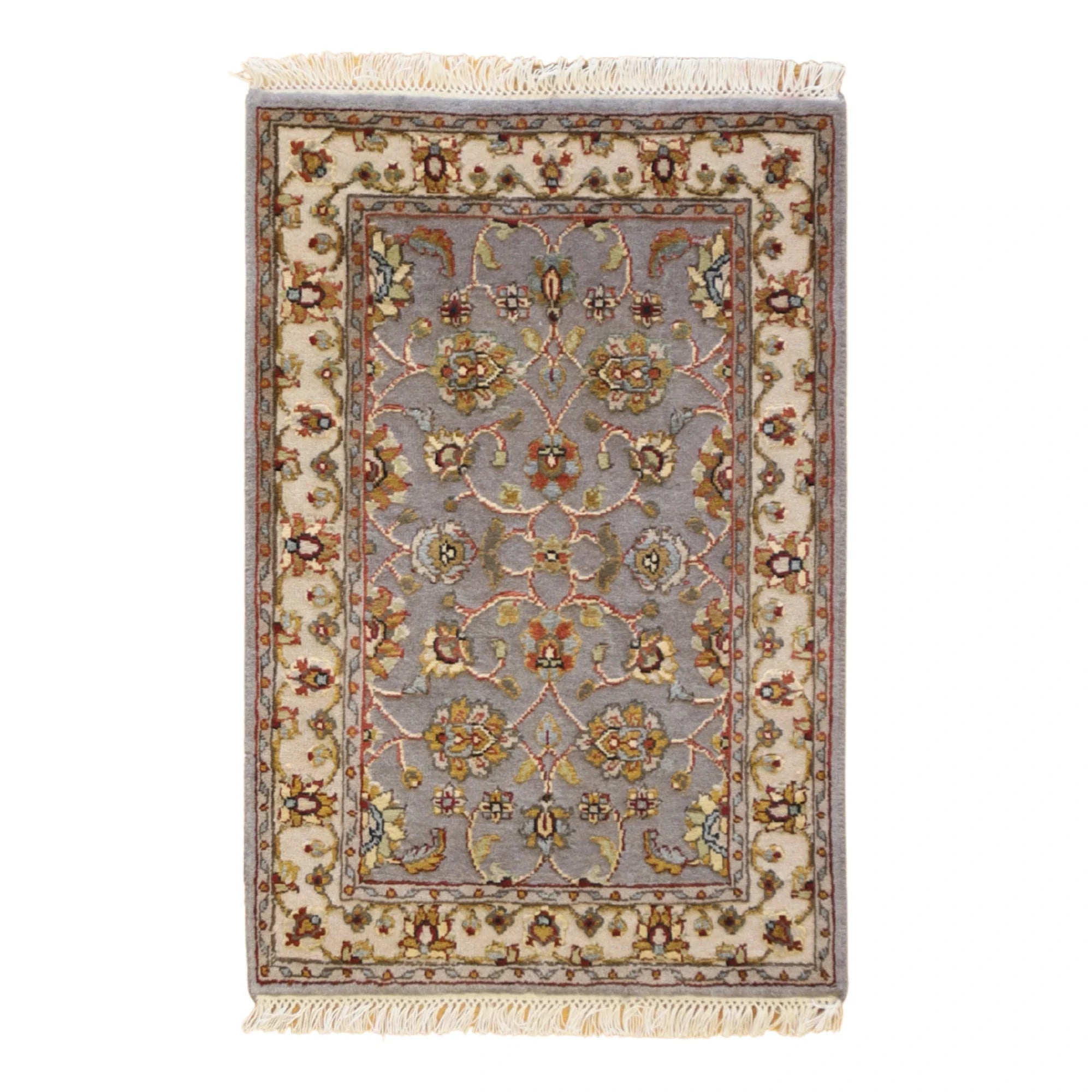 2'0" x 3'0" GRAY AND BEIGE JAIPUR FLORAL INDIAN RUG