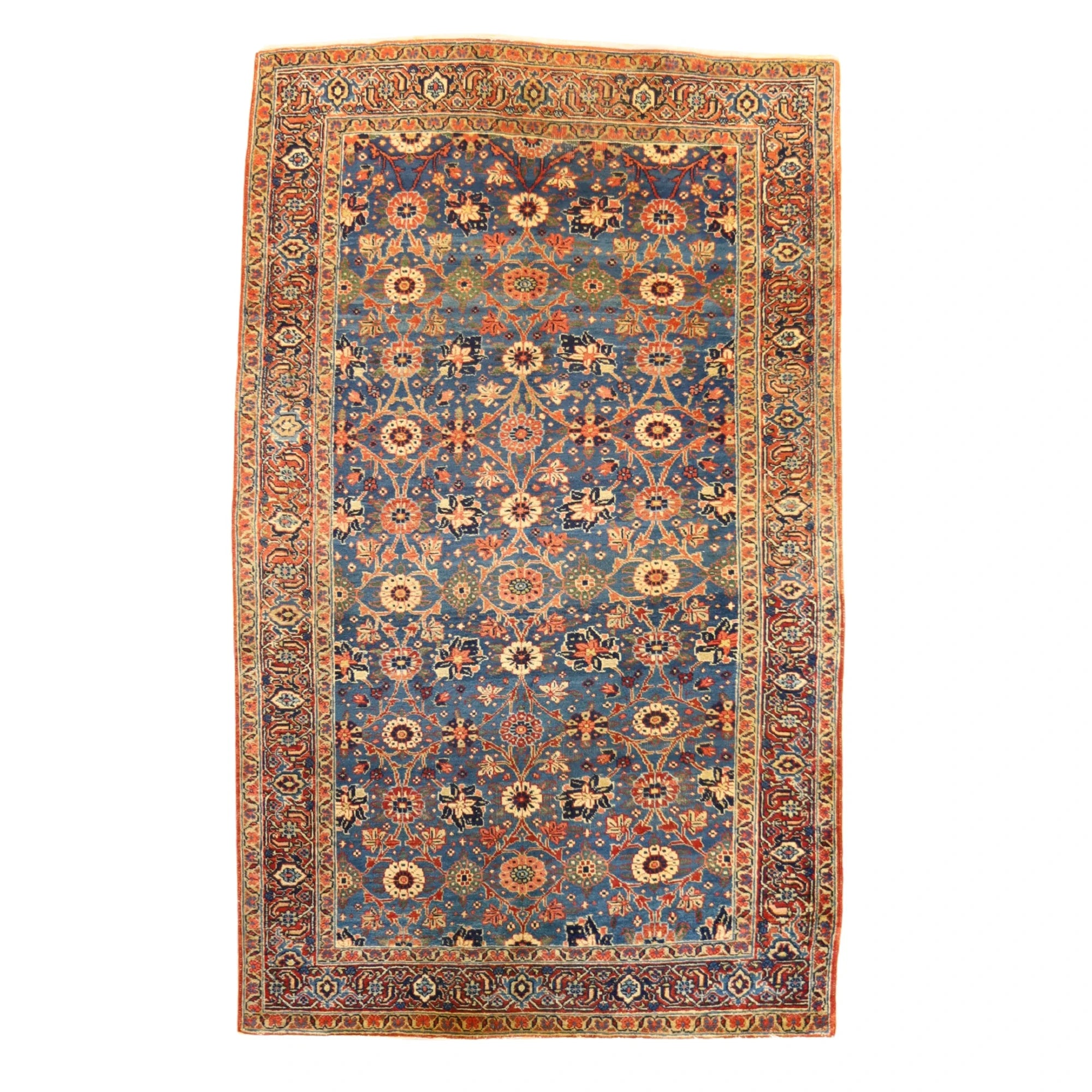 5'6" x 9'0" BLUE AND RUST HERIZ GEOMETRIC PERSIAN RUG