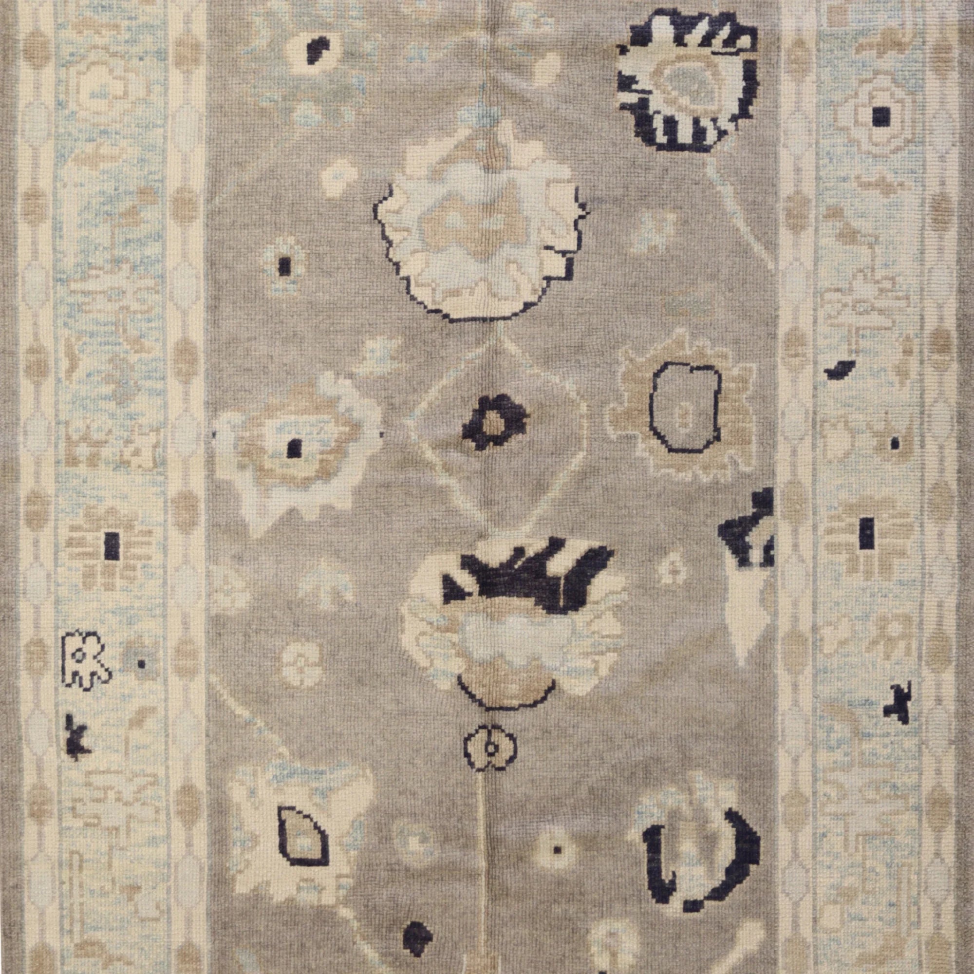 5'0" x 7'8" GRAY AND BLUE OUSHAK GEOMETRIC TURKISH RUG