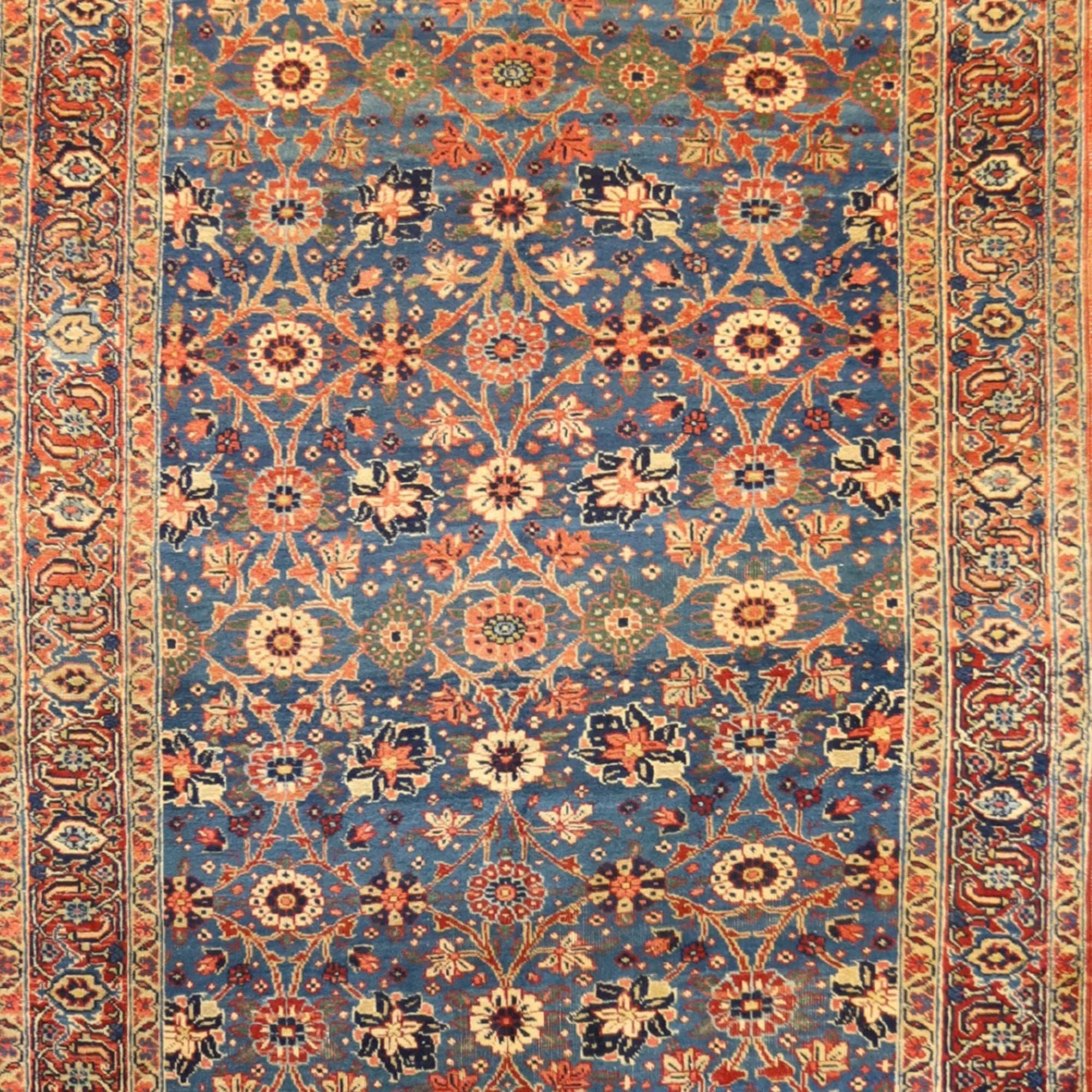 5'6" x 9'0" BLUE AND RUST HERIZ GEOMETRIC PERSIAN RUG