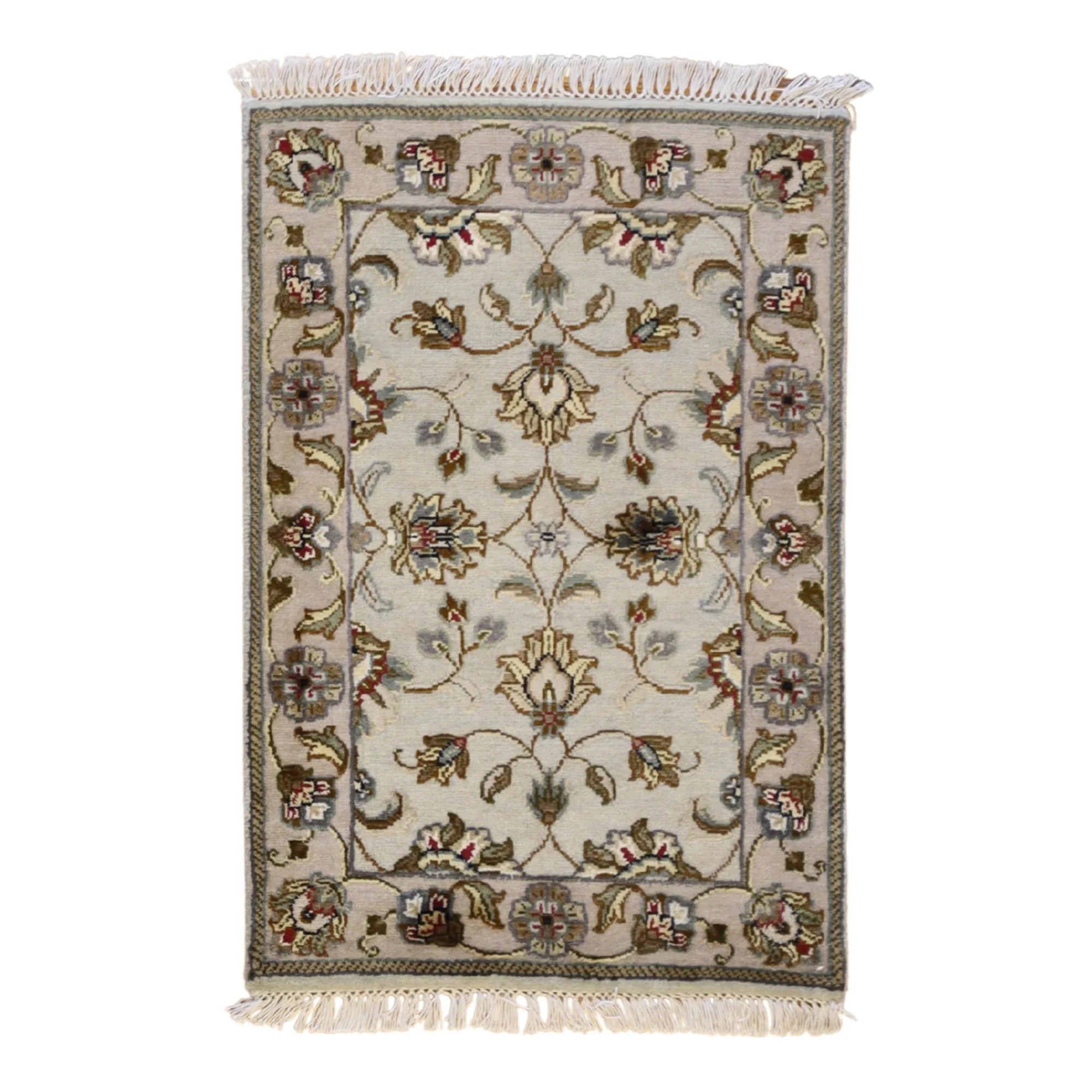 2'0" x 3'0" GREEN AND TAN JAIPUR FLORAL INDIAN RUG