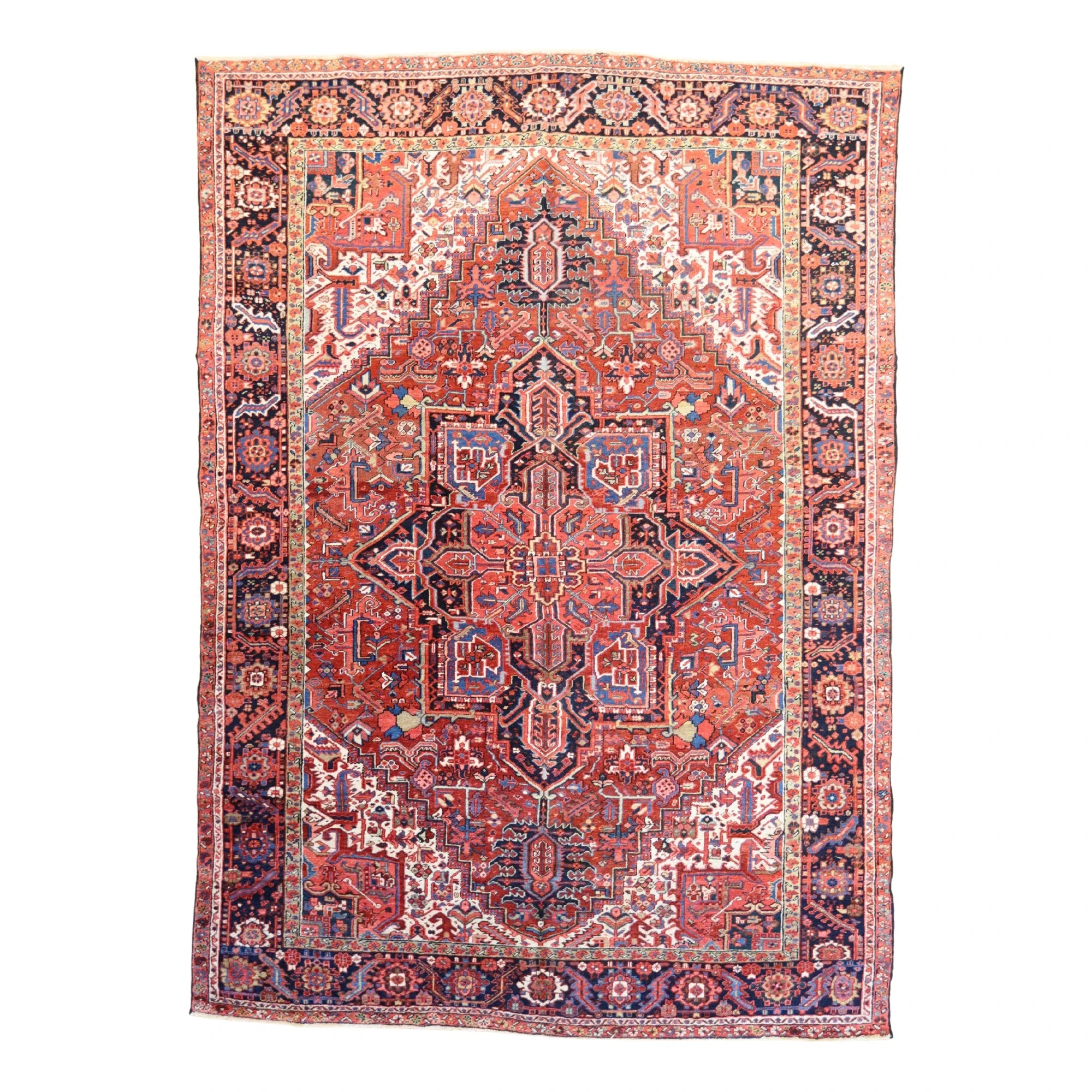8'8" x 12'3" RUST AND NAVY HERIZ GEOMETRIC PERSIAN RUG