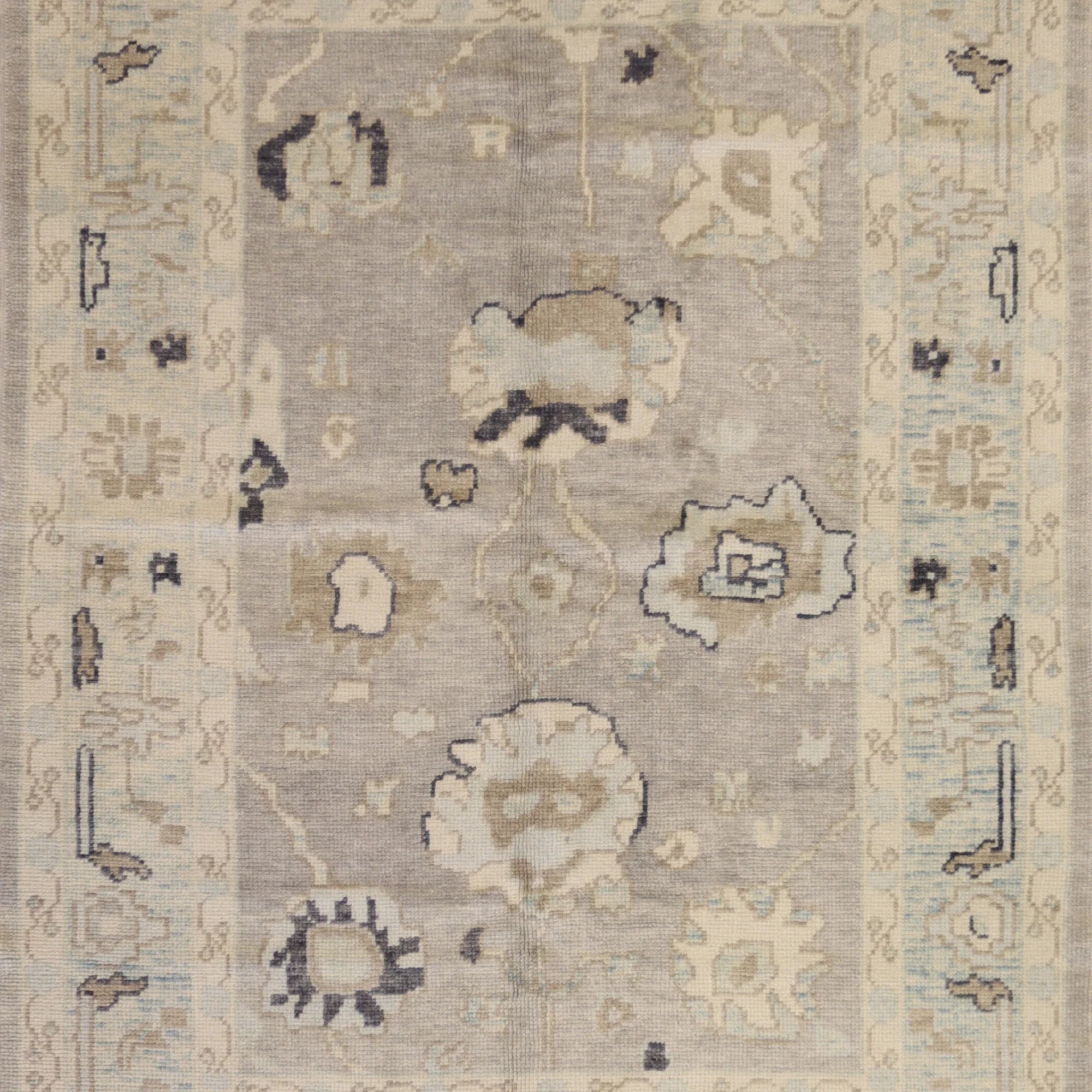 5'0" x 7'3" GRAY AND BLUE OUSHAK GEOMETRIC TURKISH RUG