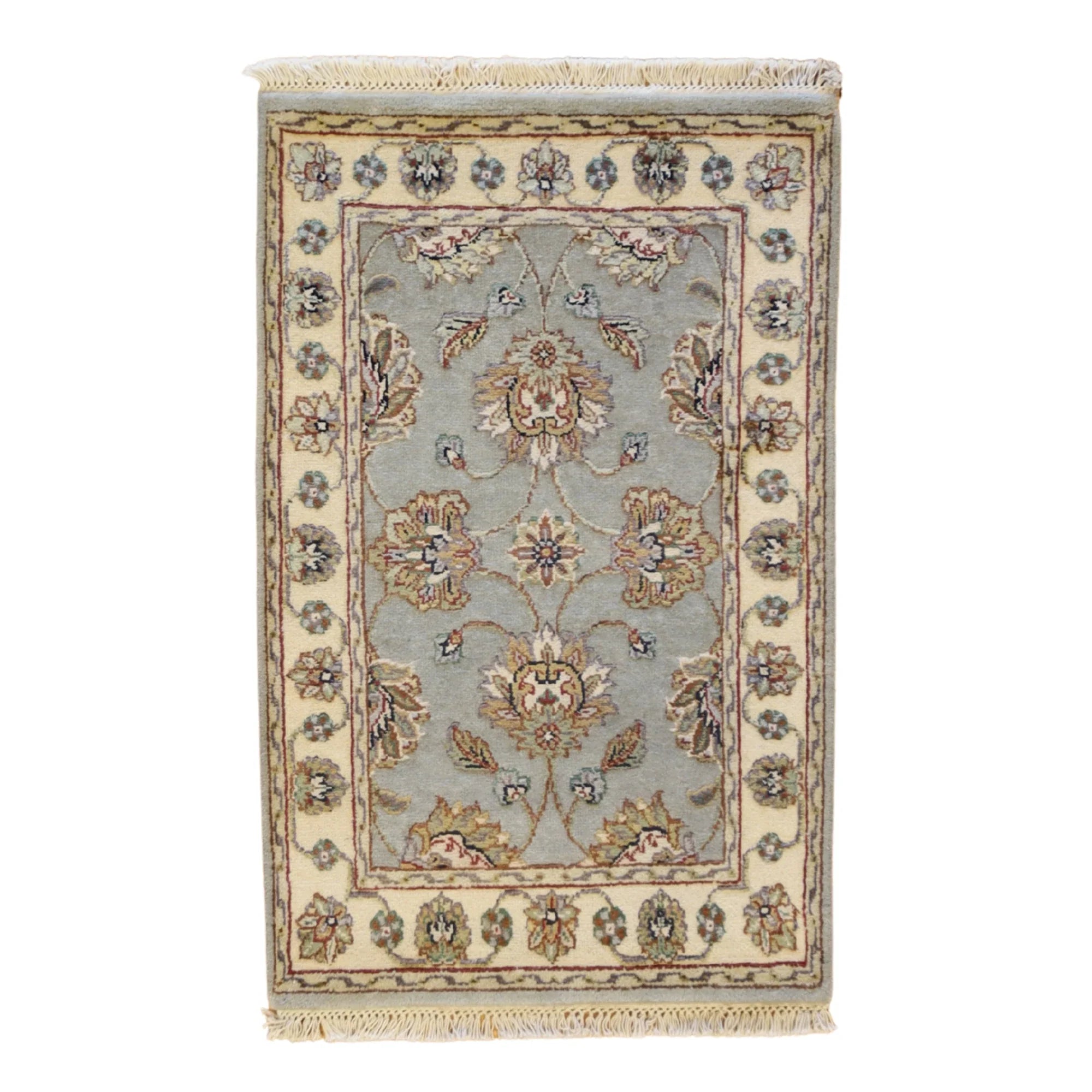 2'0" x 3'0" BLUE AND IVORY JAIPUR FLORAL INDIAN RUG