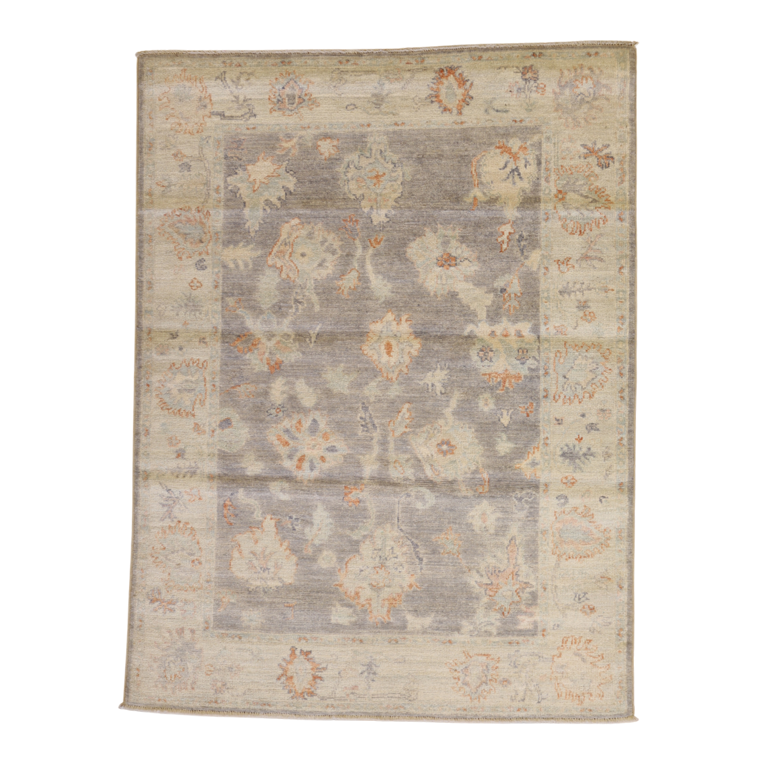 4'1" x 5'5" GRAY AND BEIGE PESHAWAR GEOMETRIC PAKISTANI RUG