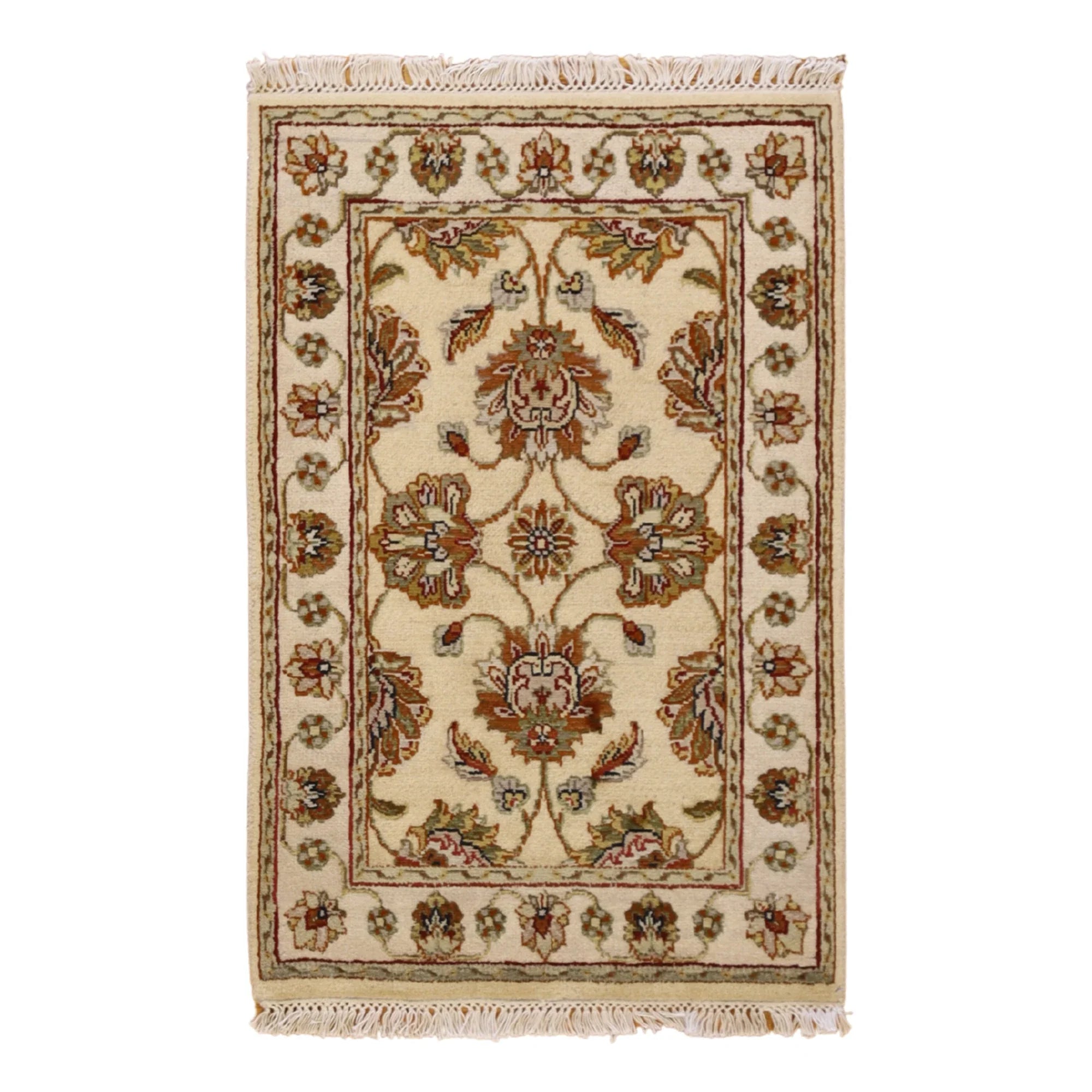 2'0" x 3'0" TAN AND IVORY JAIPUR FLORAL INDIAN RUG