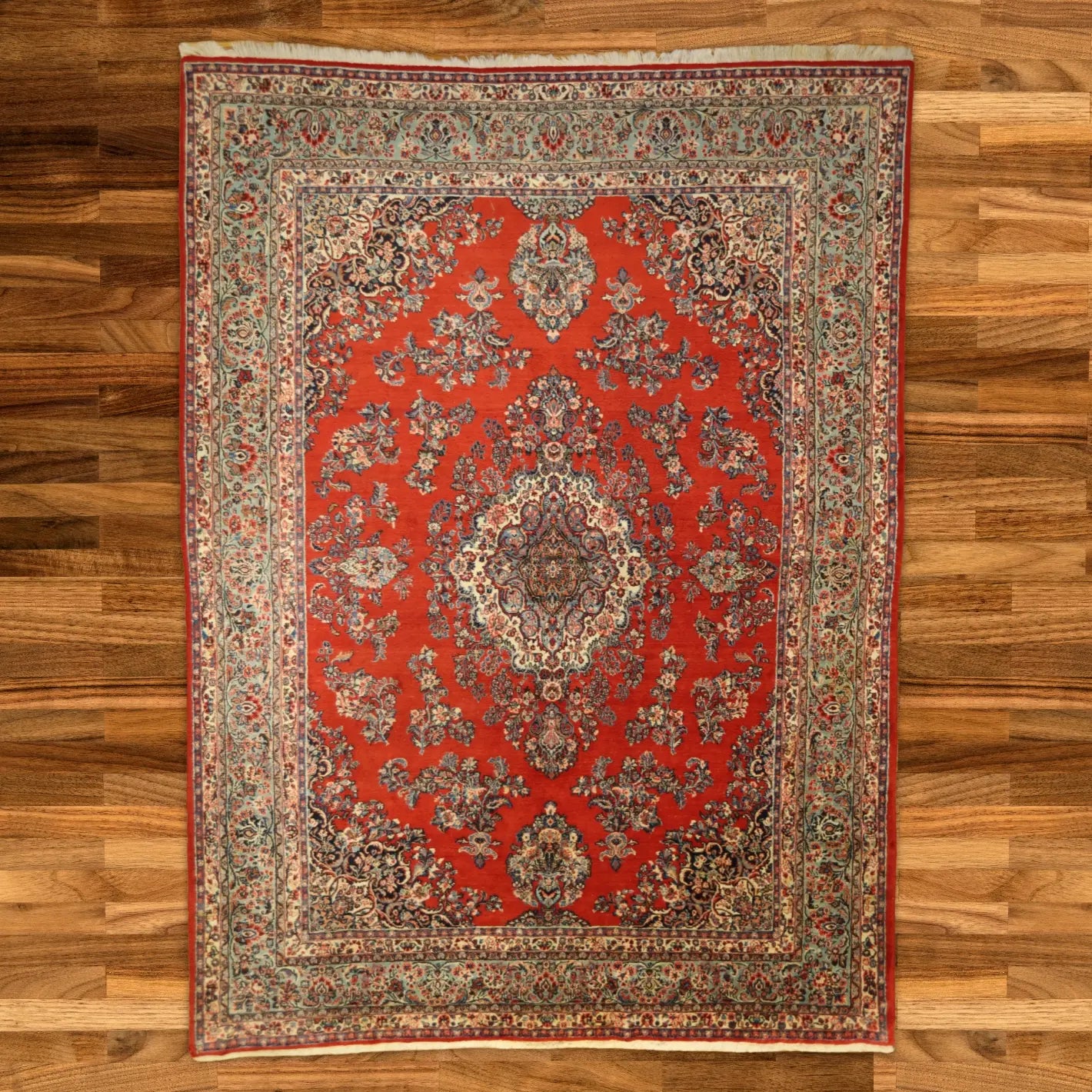 10'0" x 13'6" RED AND GREEN QAZVINE FLORAL PERSIAN RUG