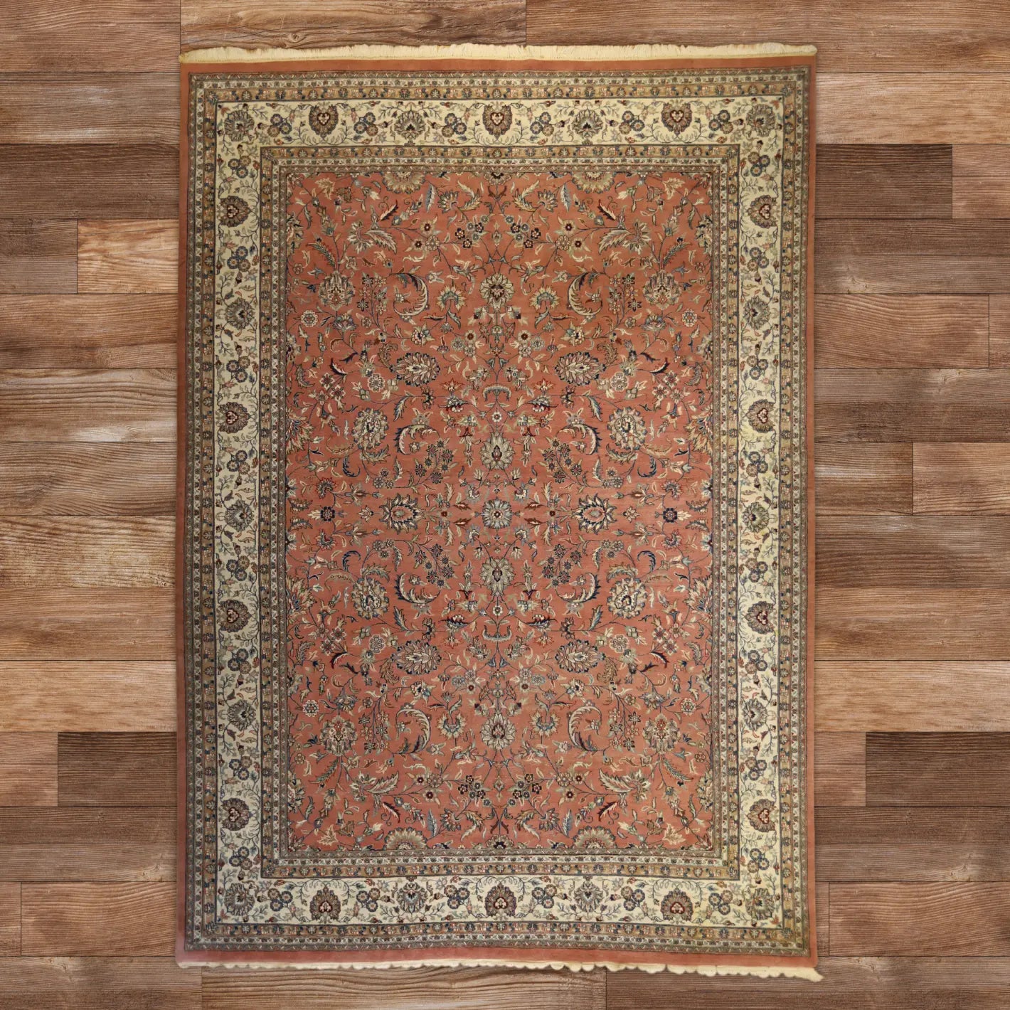 10'0" x 14'0" PINK AND IVORY KASHAN INDIAN FLORAL RUG