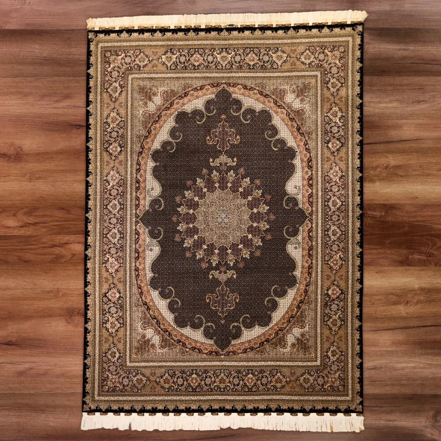 9'8" x 13'8" NAVY AND NAVY TABRIZ FISH DESIGN PERSIAN RUG