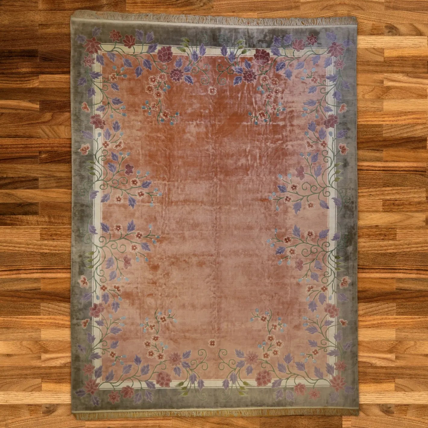 10'2" x 13'6" PINK AND GRAY ART-DECO FLORAL CHINESE RUG